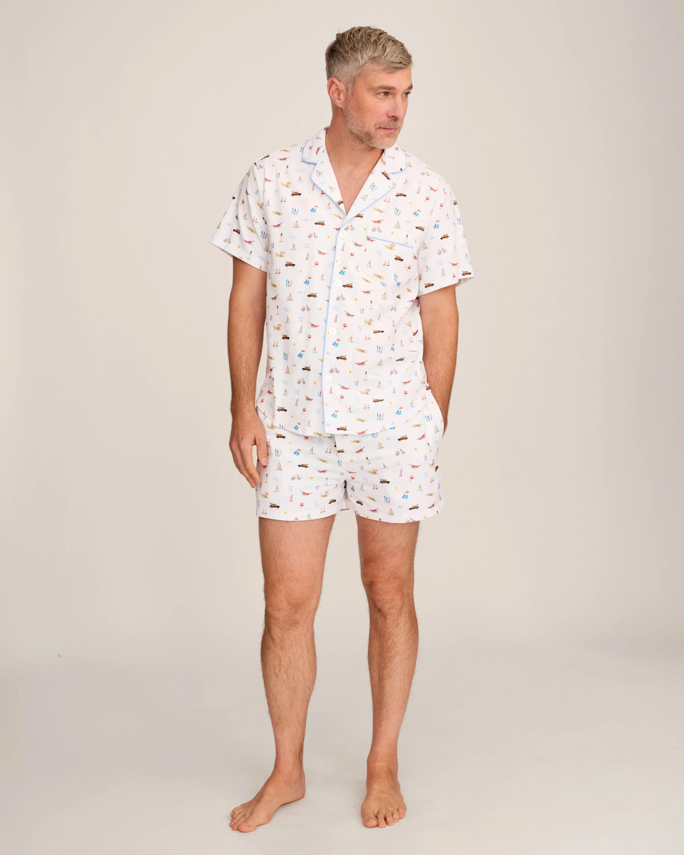 Men's Twill Pajama Short Set in Summer Nostalgia