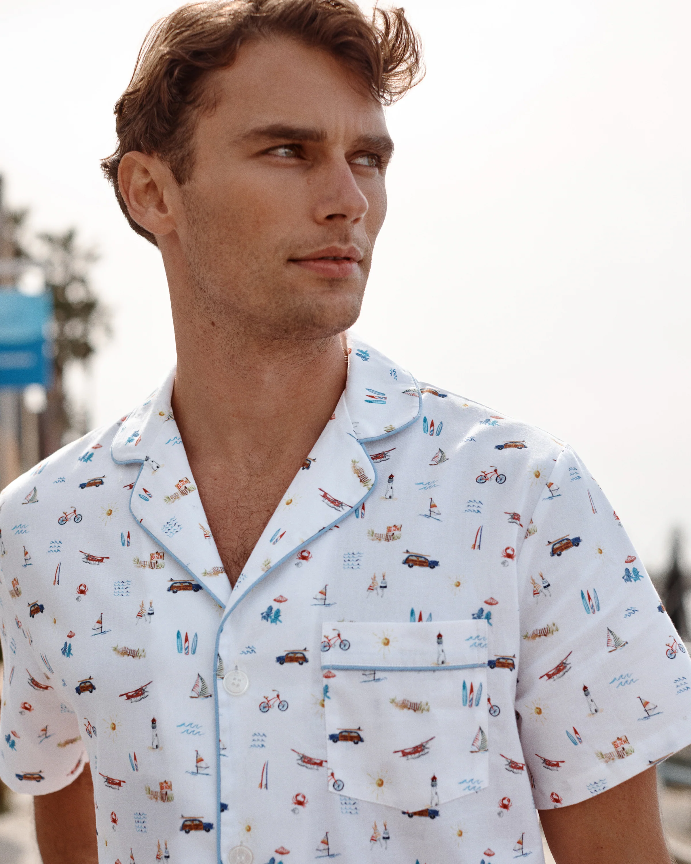 Men's Twill Pajama Short Set in Summer Nostalgia - Image 6