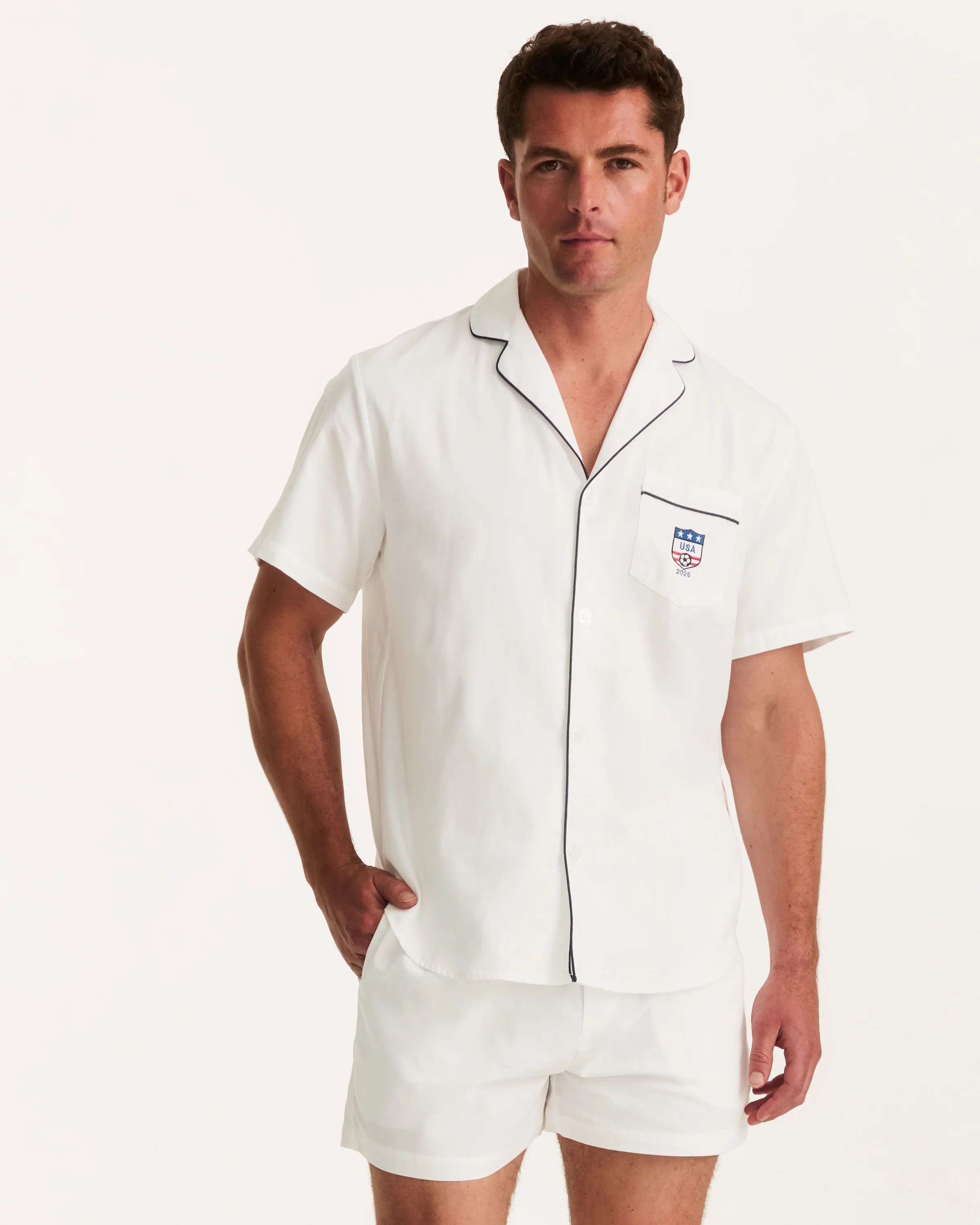 Men's Twill Pajama Short Set with Team USA Custom Embroidery