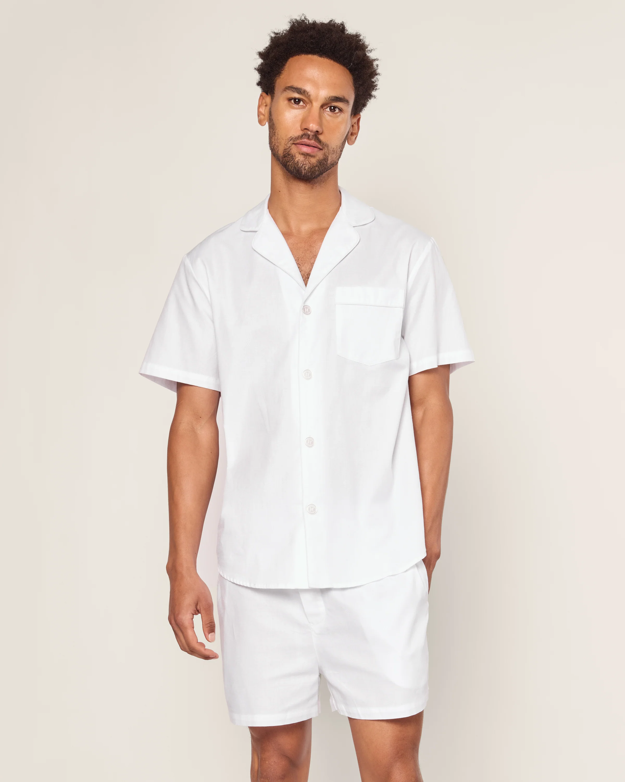 Men's Twill Pajama Short Set in White