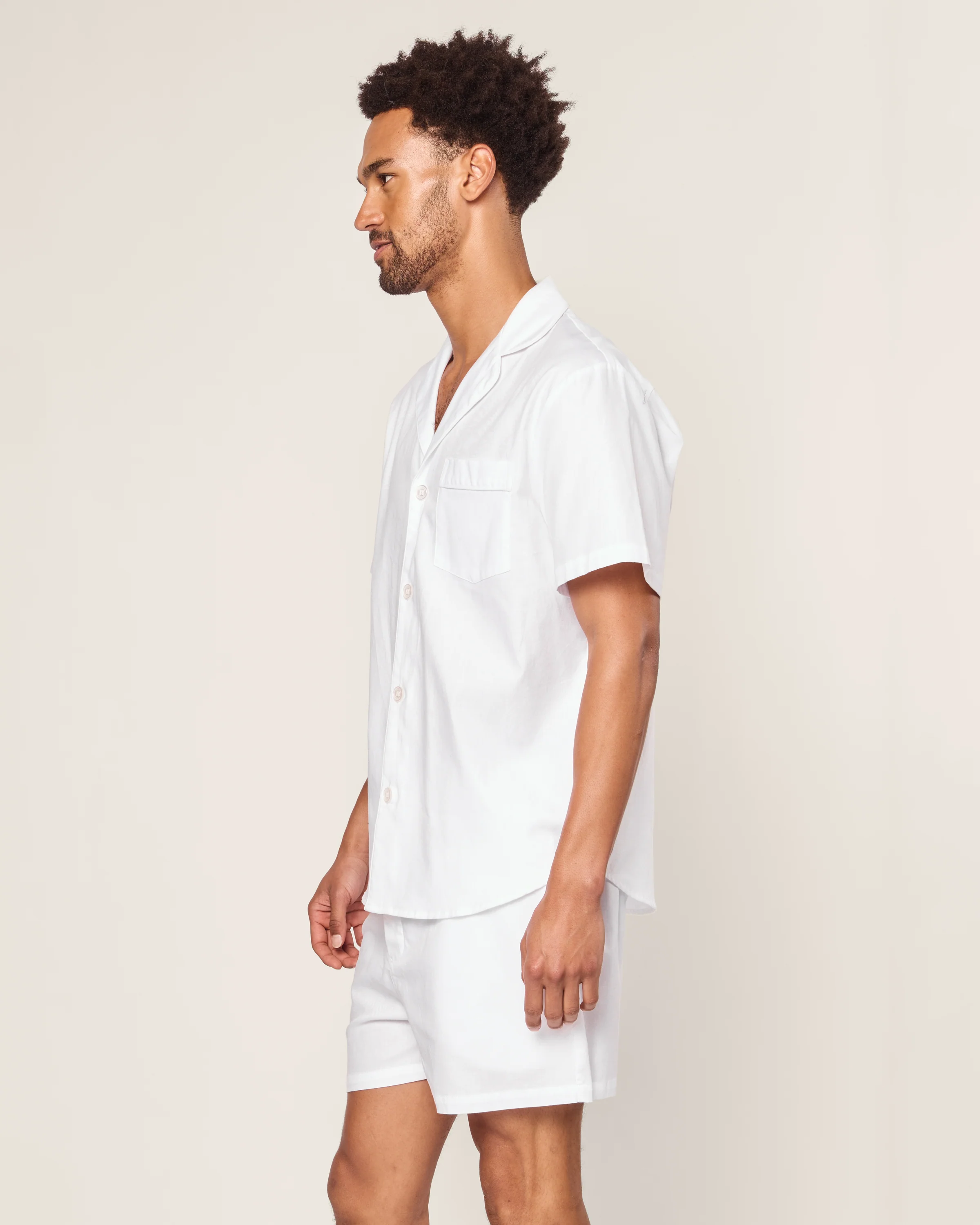 Men's Twill Pajama Short Set in White - Image 2