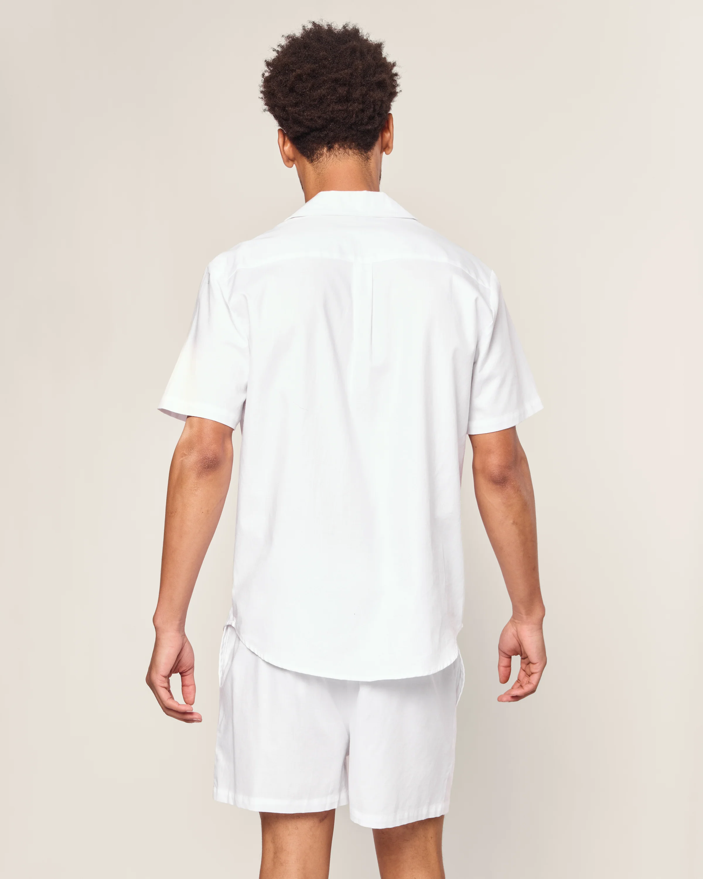 Men's Twill Pajama Short Set in White - Image 3