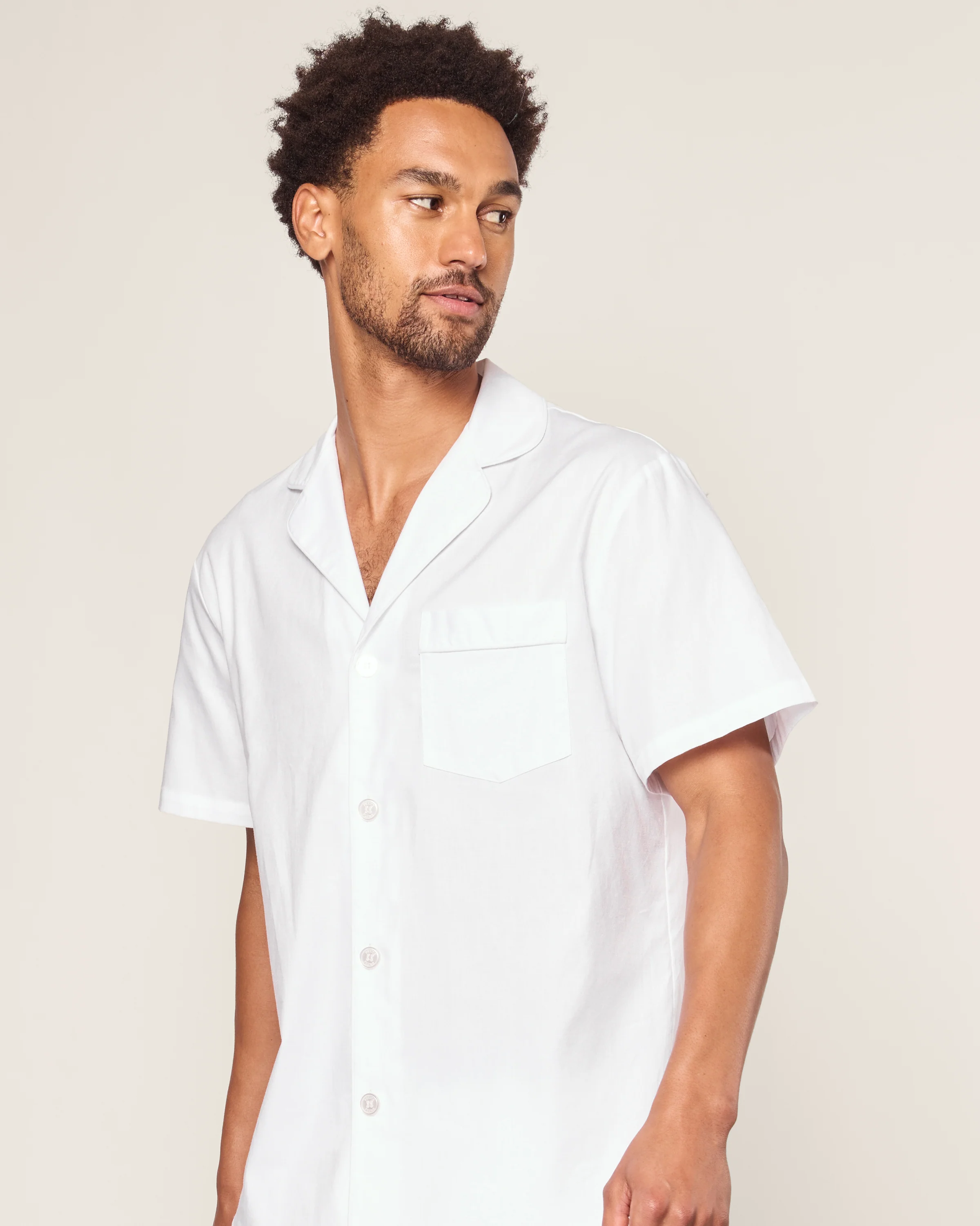Men's Twill Pajama Short Set in White - Image 4
