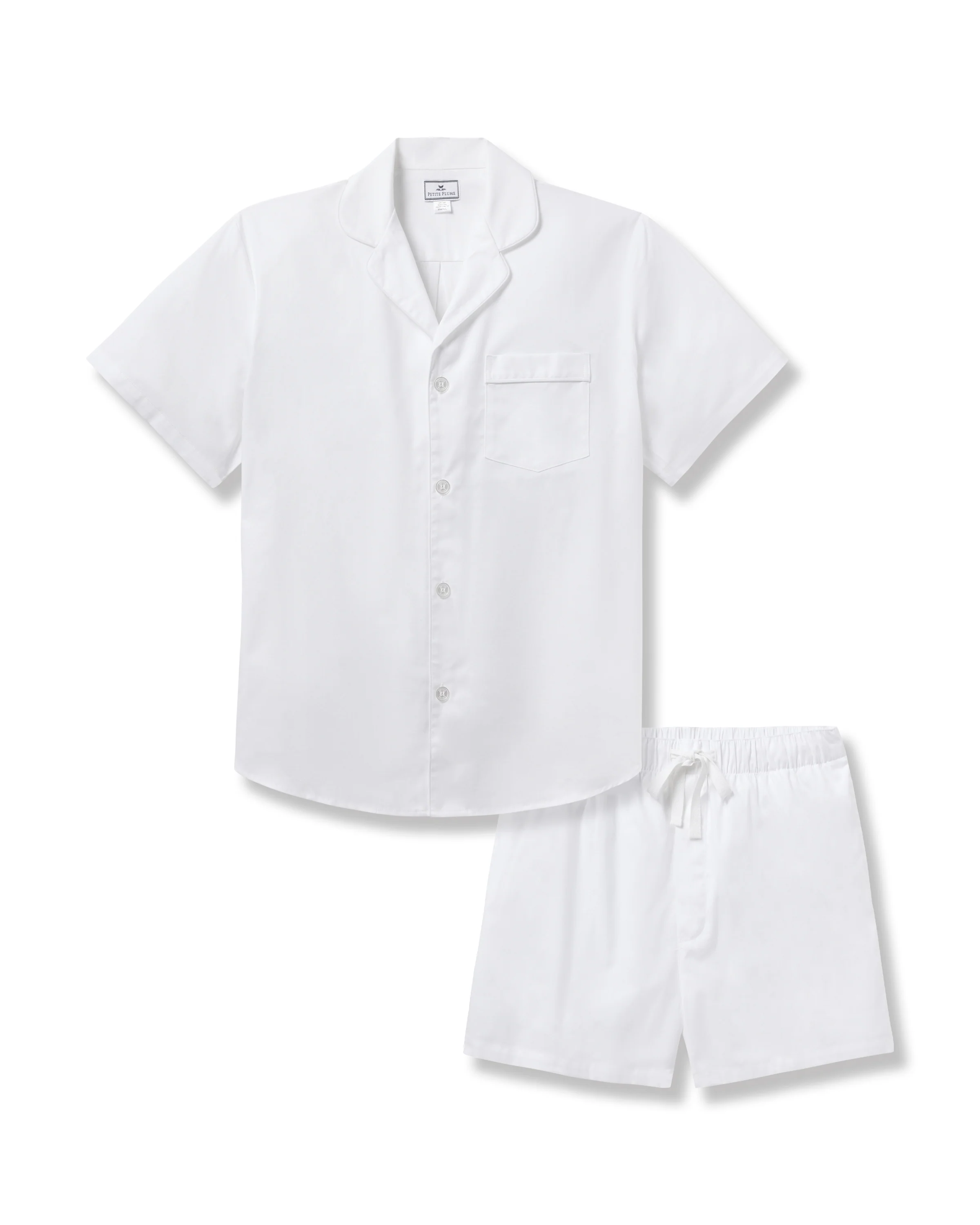 Men's Twill Pajama Short Set in White - Image 6