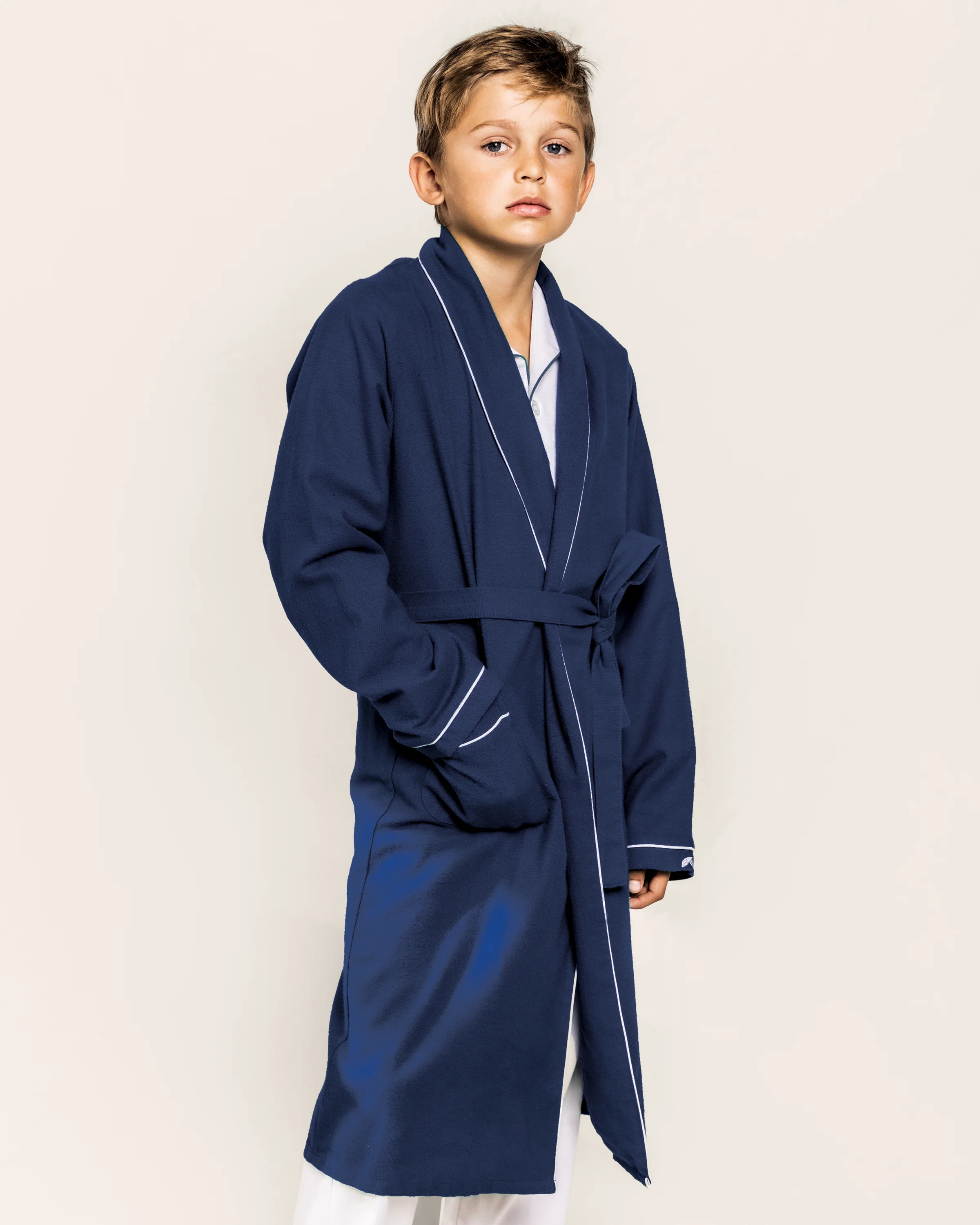 Kid's Flannel Robe in Navy - Image 2