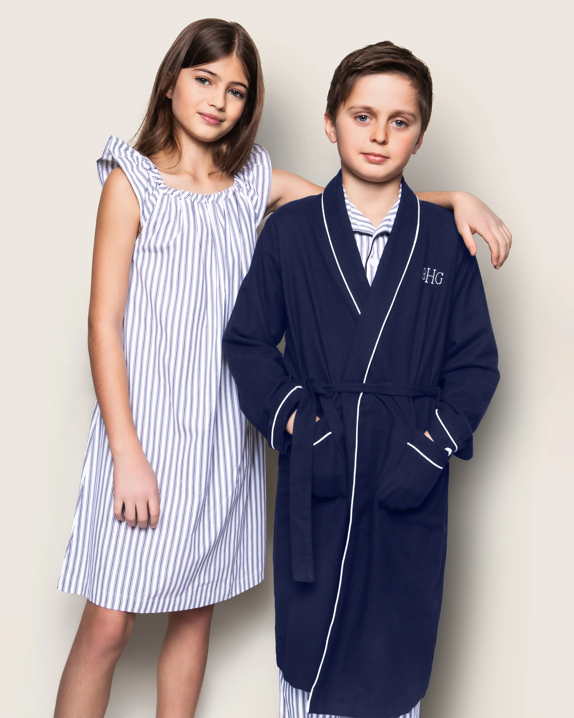 Kid's Flannel Robe in Navy - Image 3