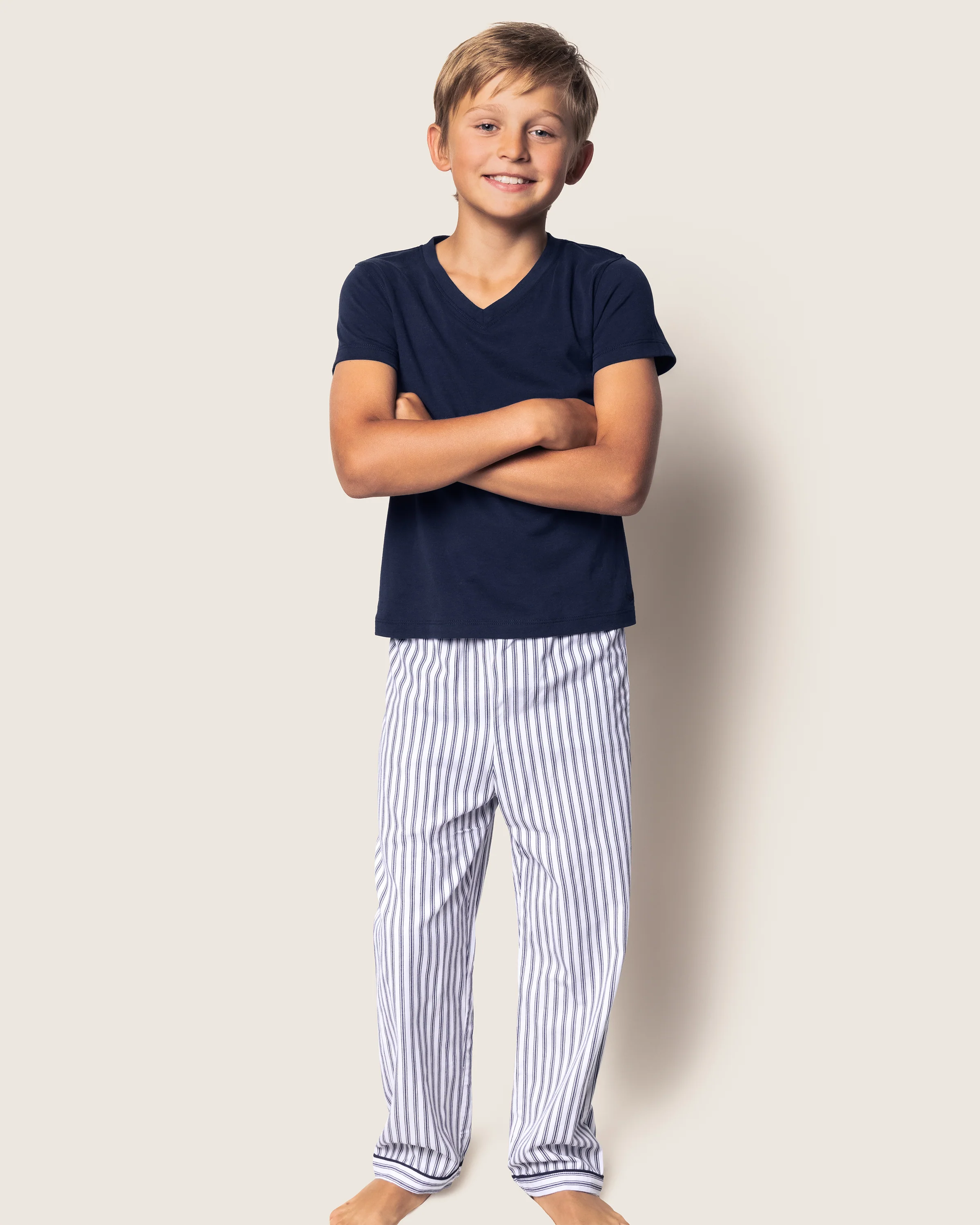 Kid's Twill Pajama Pants in Navy French Ticking