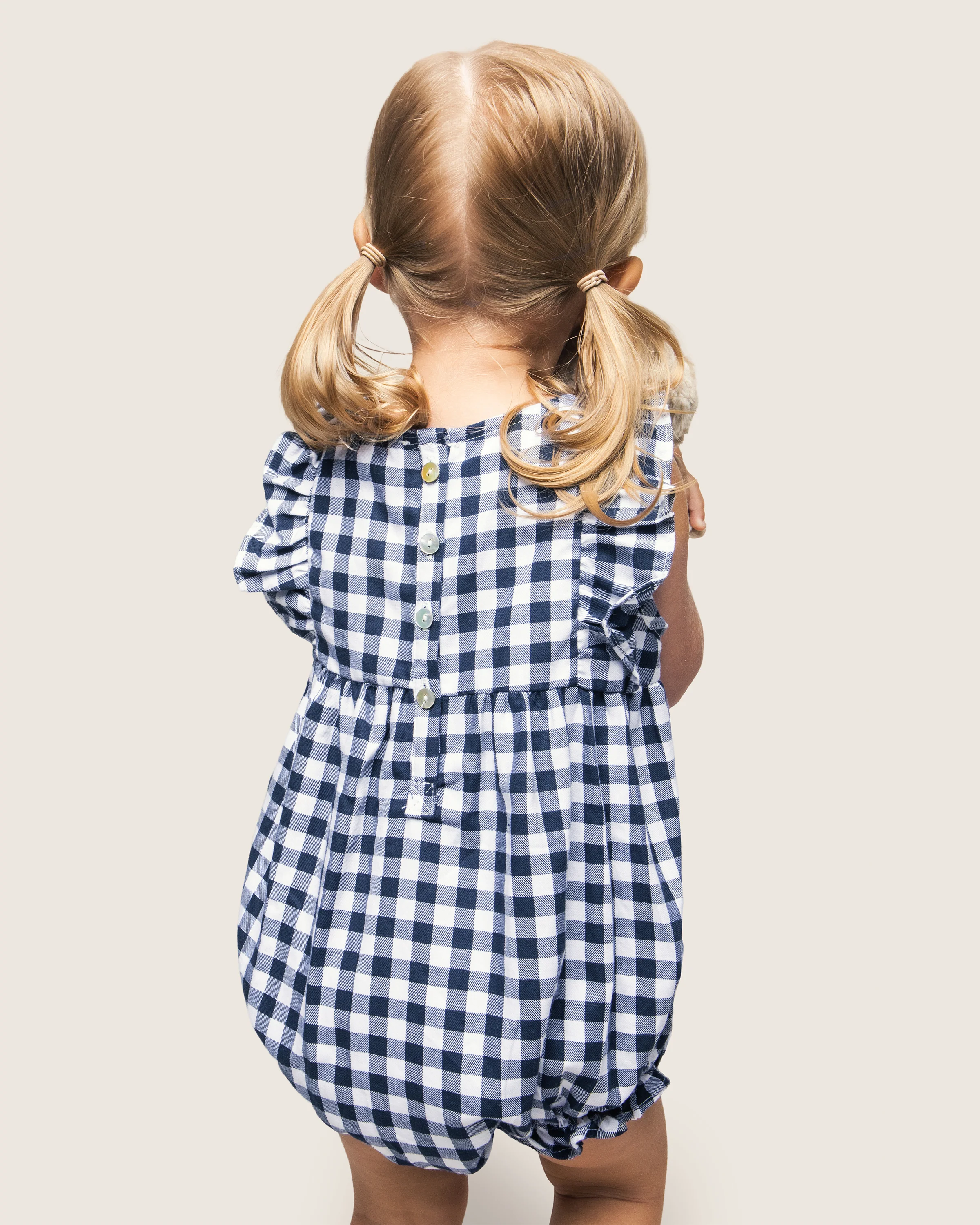 Baby's Twill Ruffled Romper in Navy Gingham - Image 3