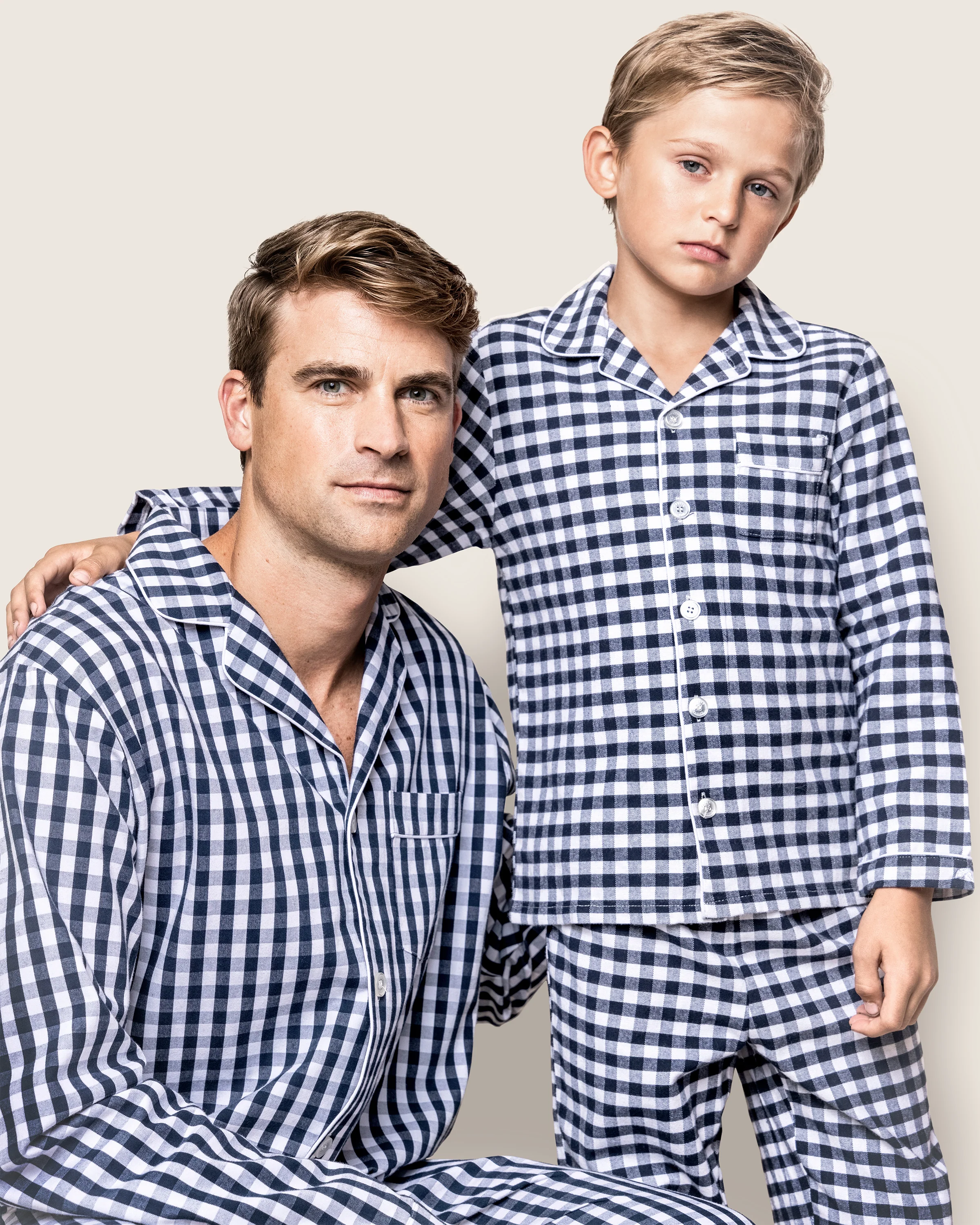 Kid's Twill Pajama Set in Navy Gingham - Image 5