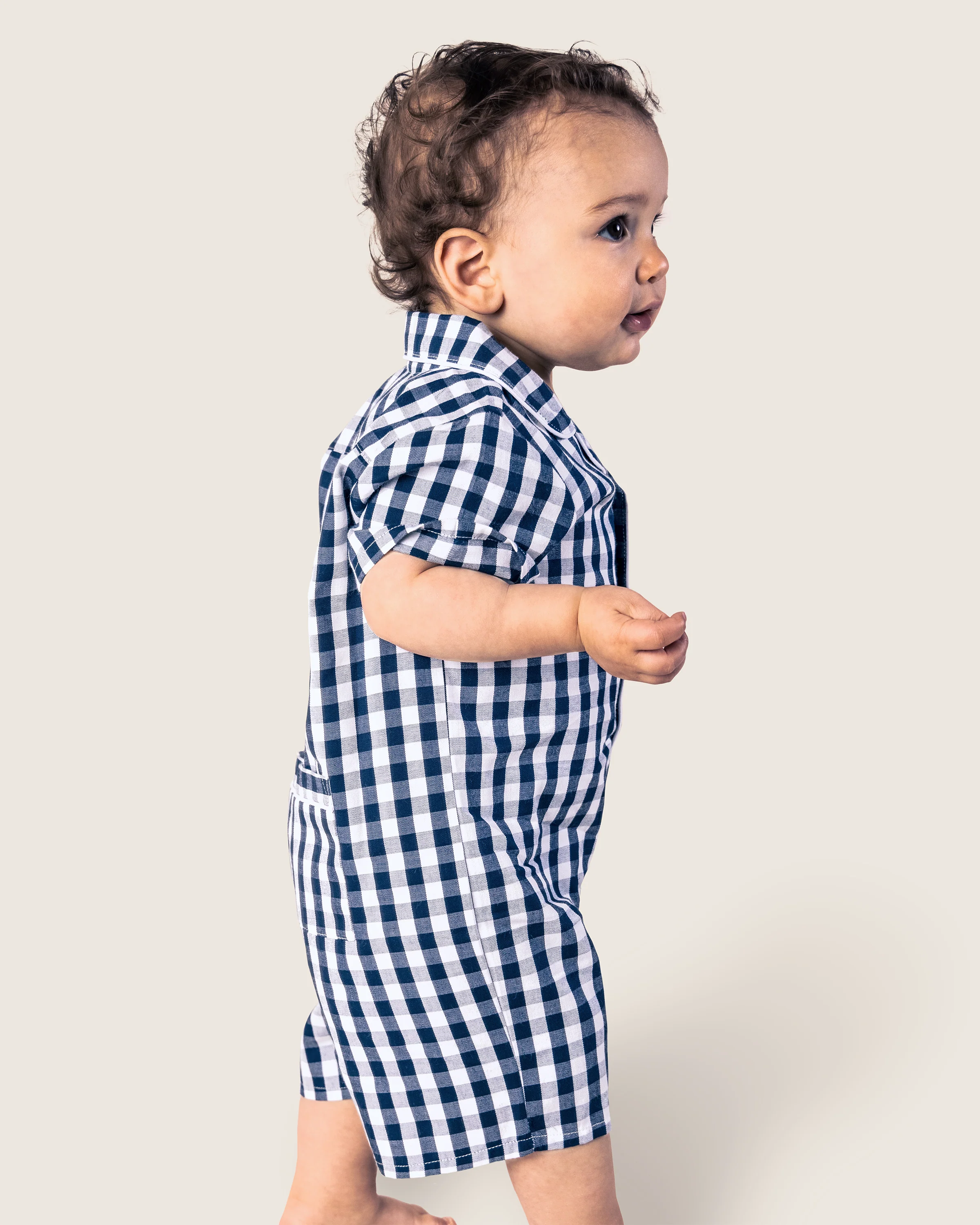 Baby's Twill Summer Romper in Navy Gingham - Image 3