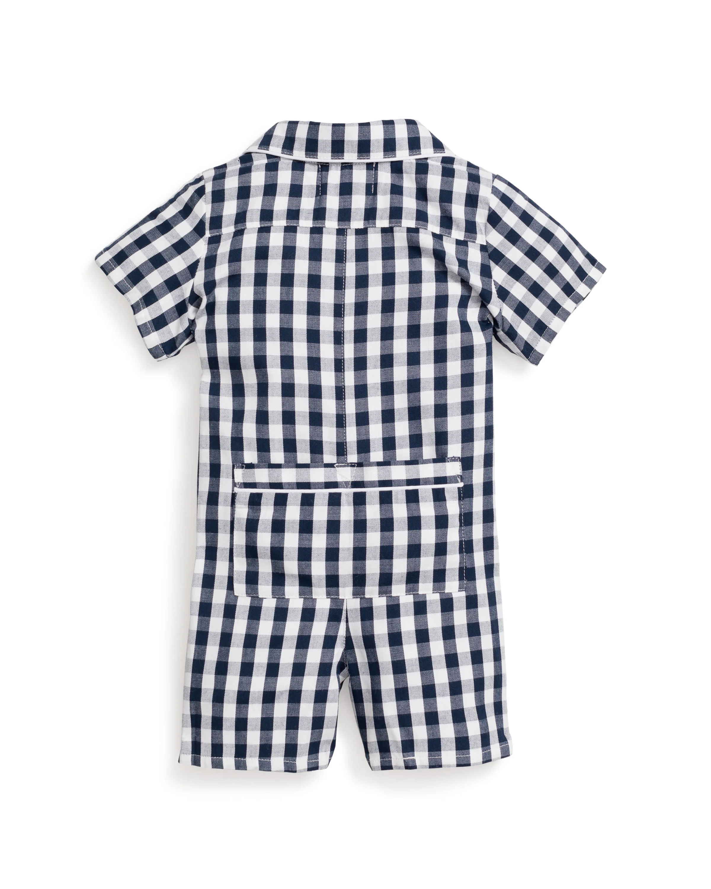 Baby's Twill Summer Romper in Navy Gingham - Image 4