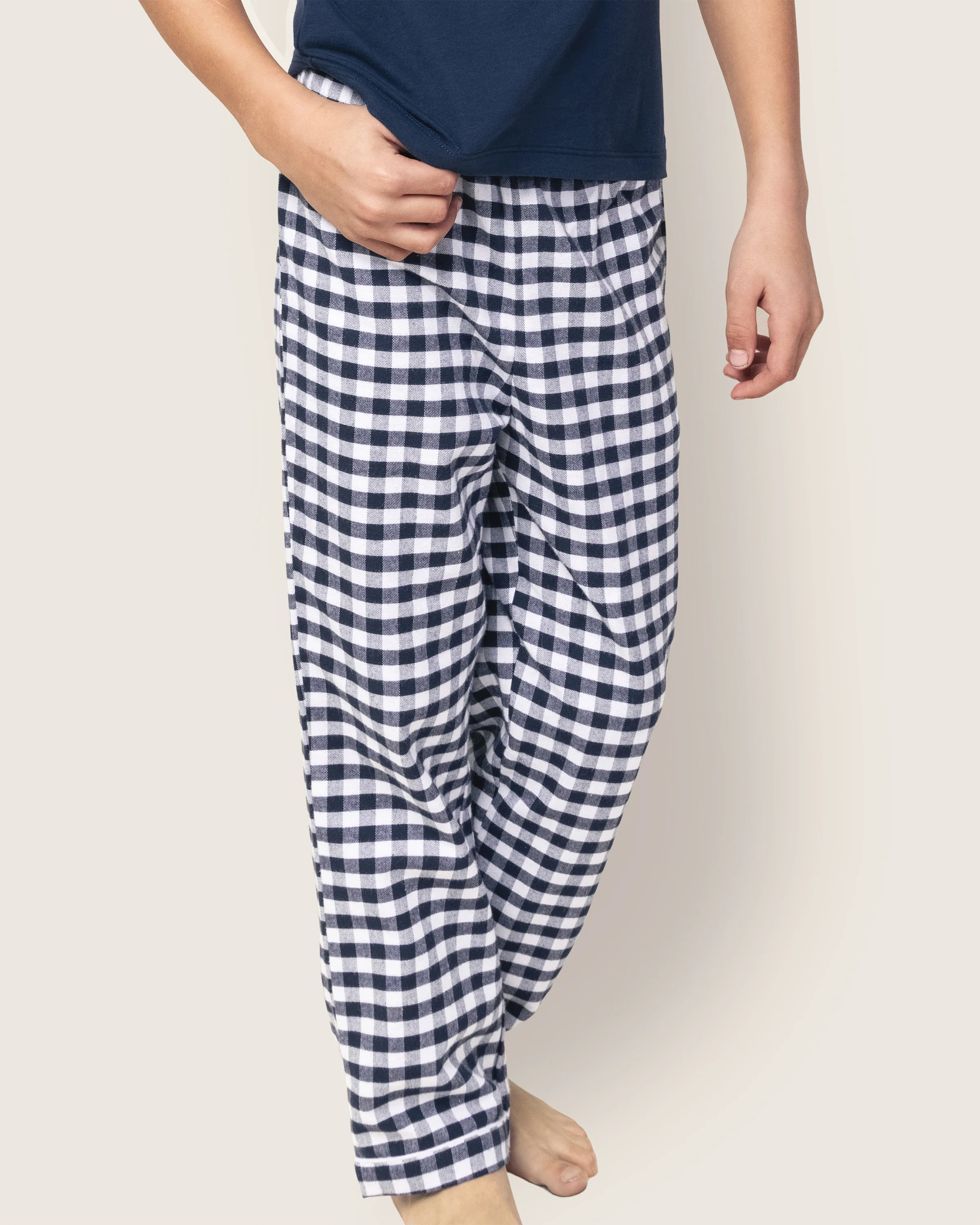 Kid's Twill Pajama Pants in Navy Gingham - Image 2