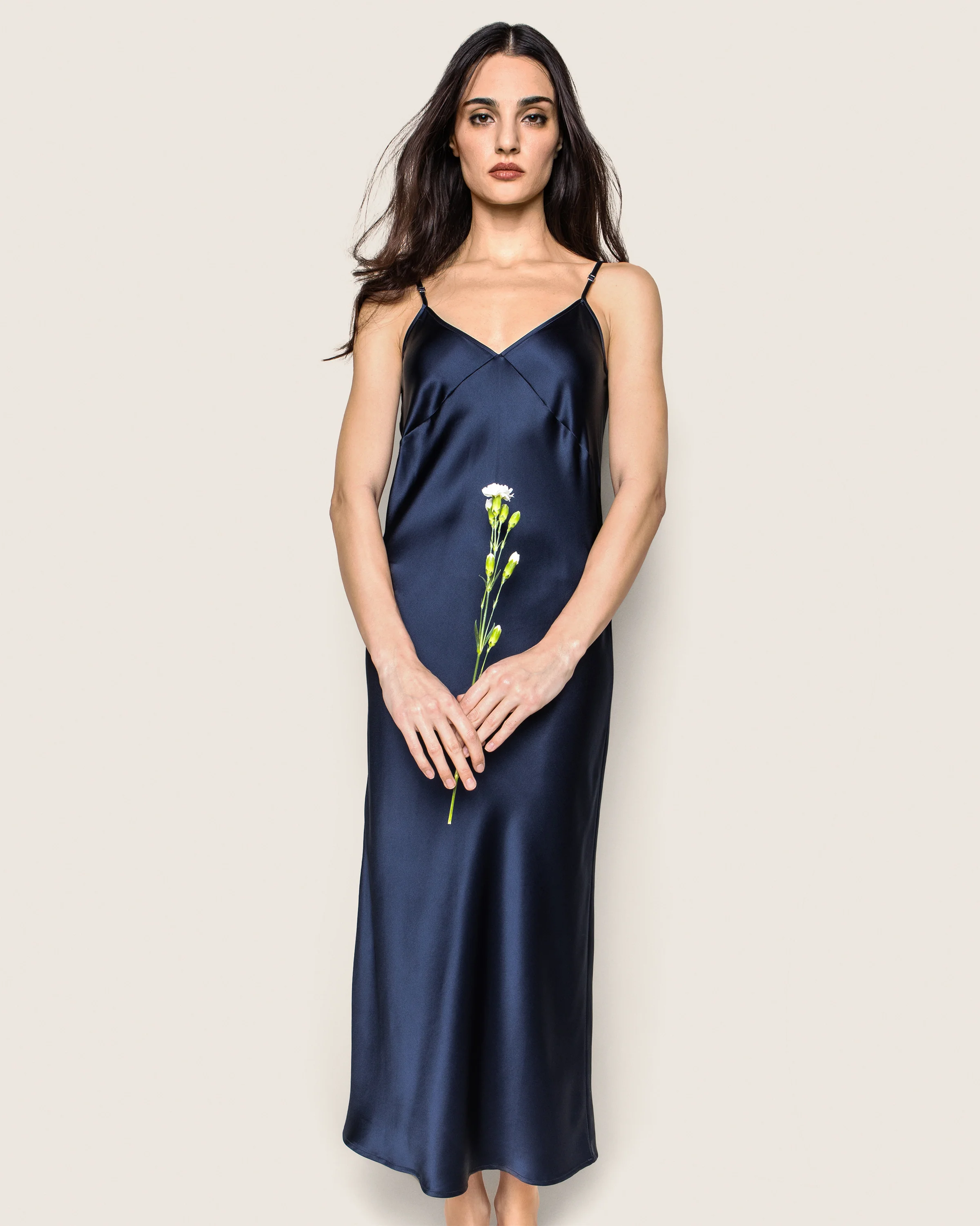 Women's Silk Cosette Nightgown in Navy - Image 2