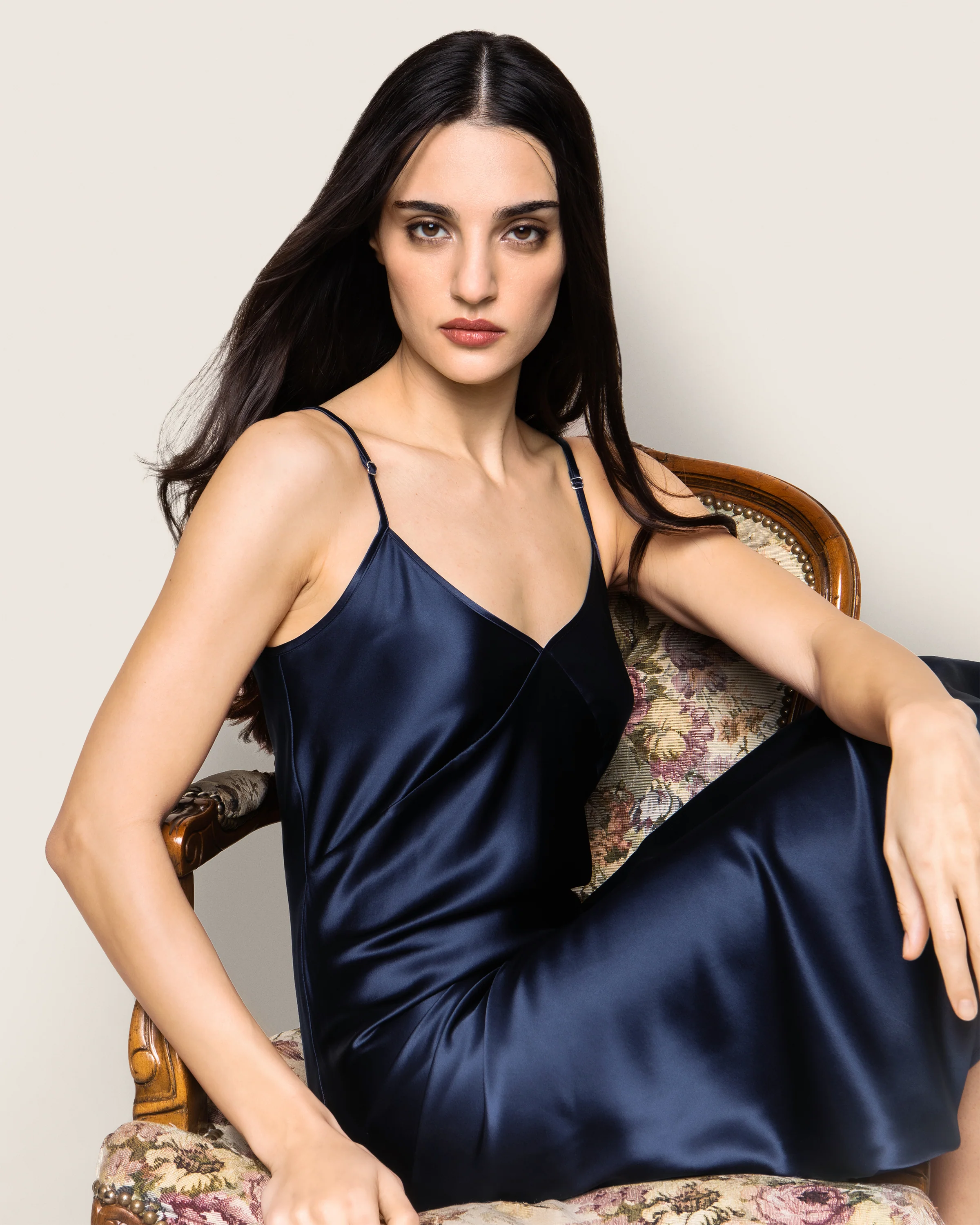 Women's Silk Cosette Nightgown in Navy - Image 4
