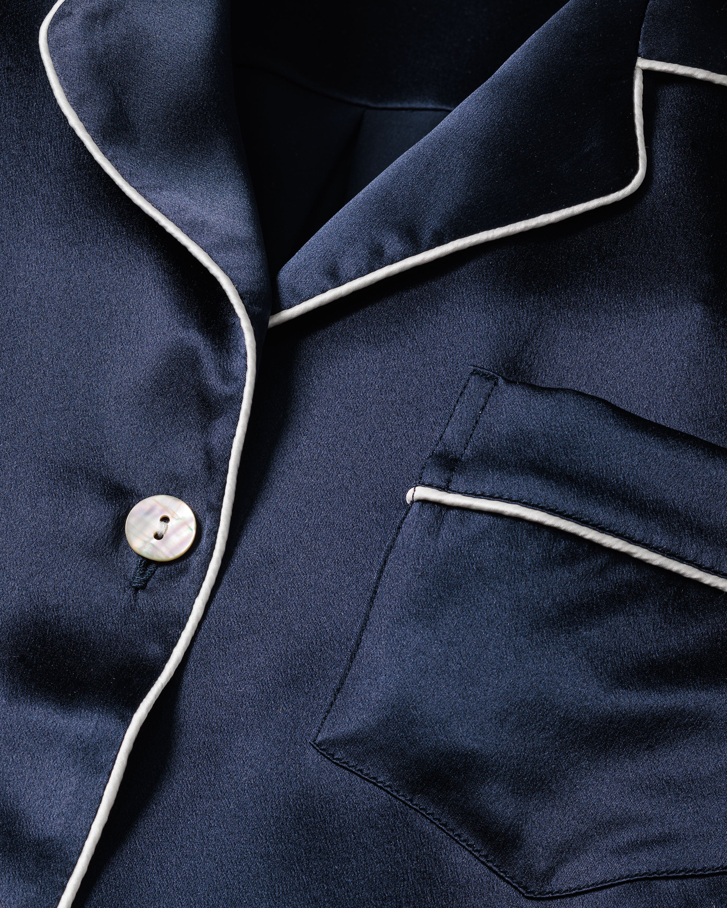 Women's Silk Pajama Set in Navy - Image 5