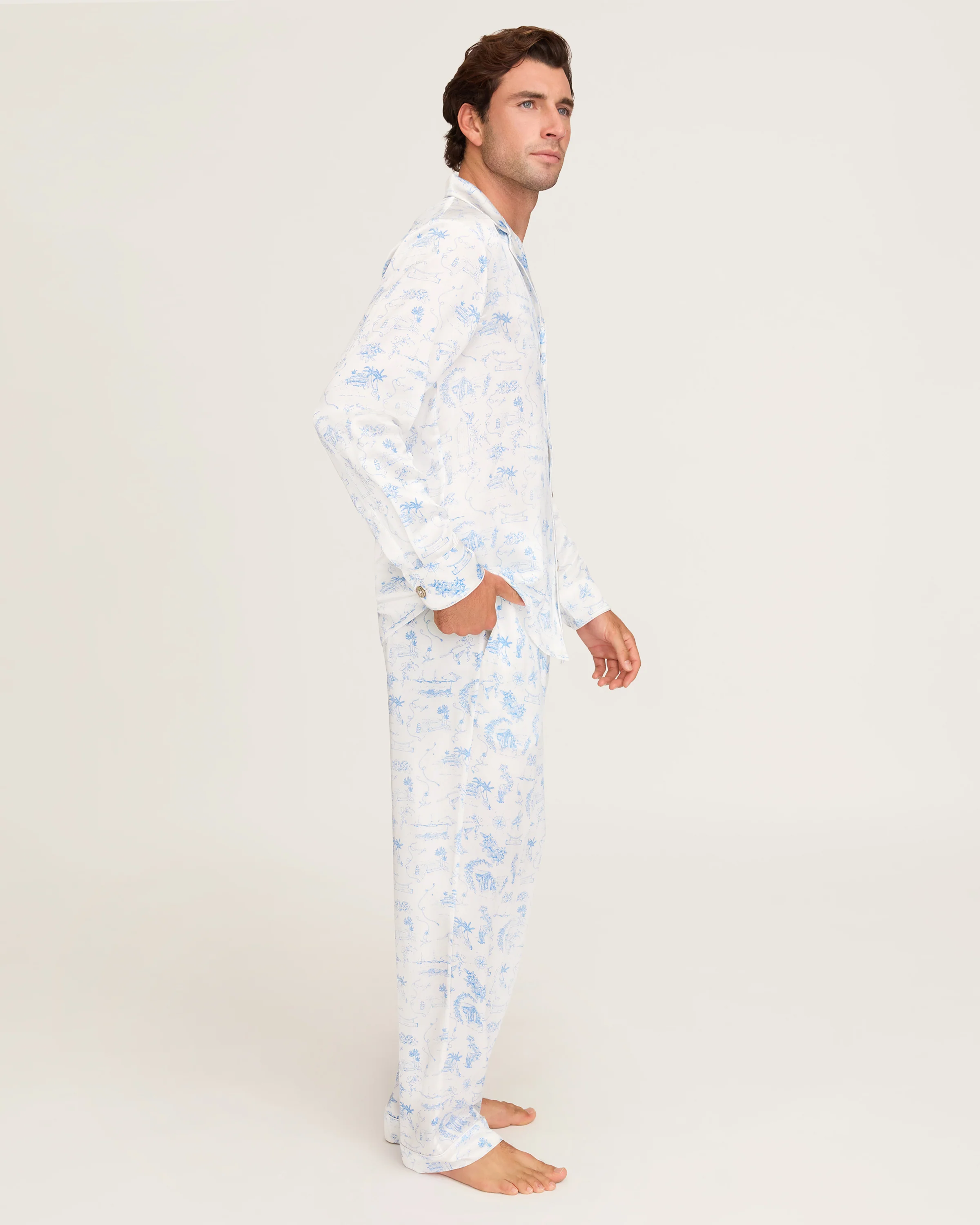 Petite Plume x Eden Rock Men's Silk Pajama Set in Blue Reverie - Image 2