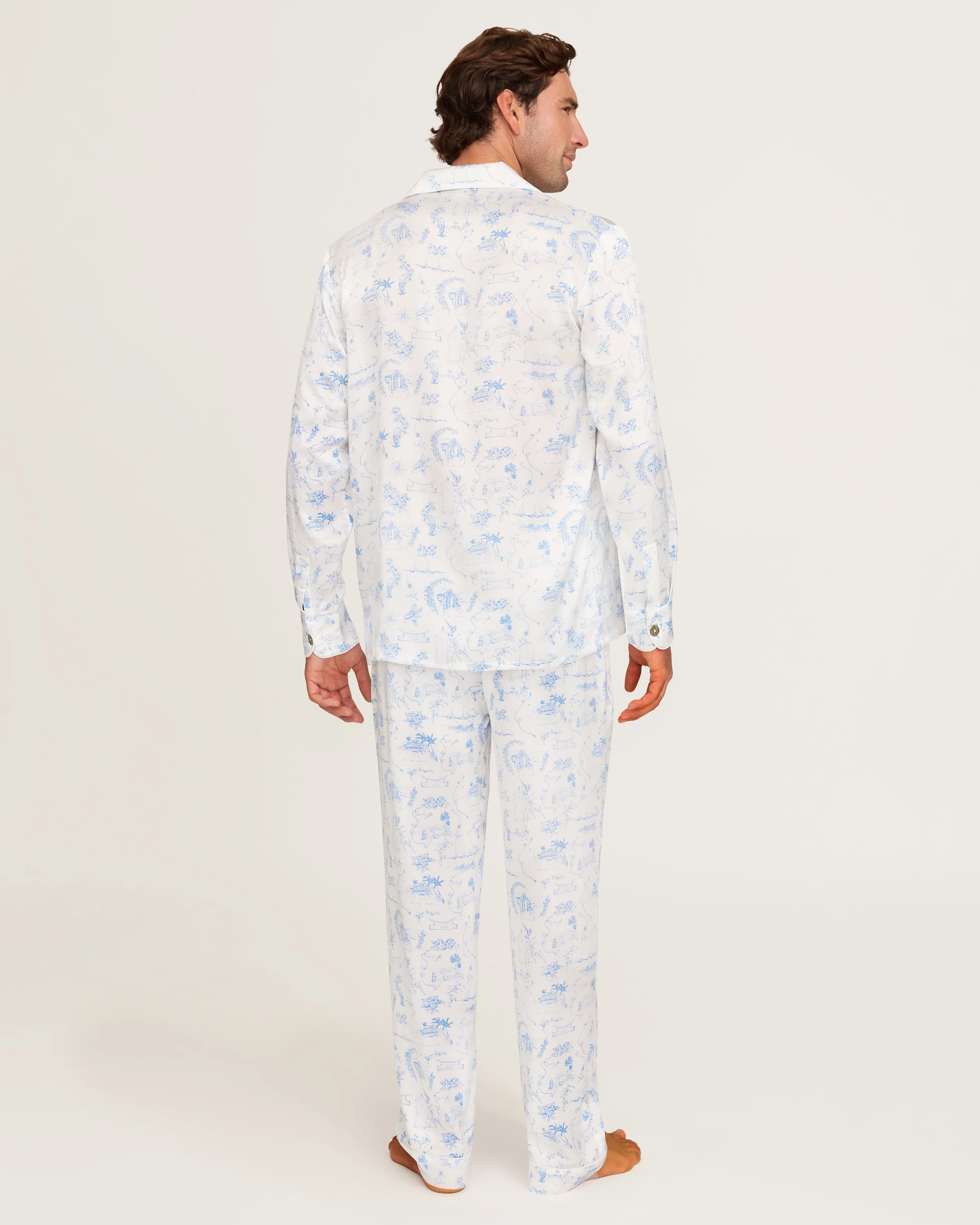 Petite Plume x Eden Rock Men's Silk Pajama Set in Blue Reverie - Image 3