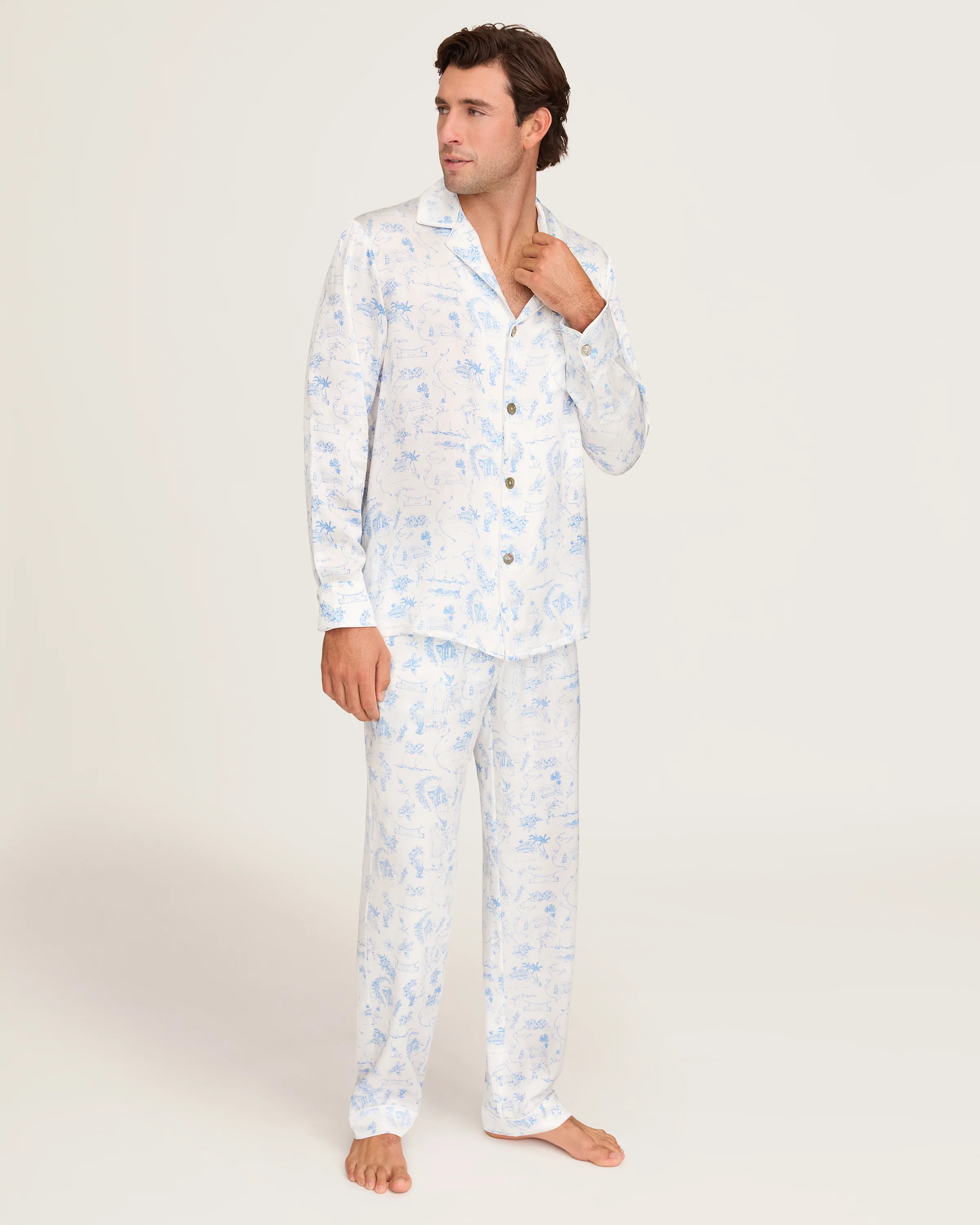 Petite Plume x Eden Rock Men's Silk Pajama Set in Blue Reverie - Image 4