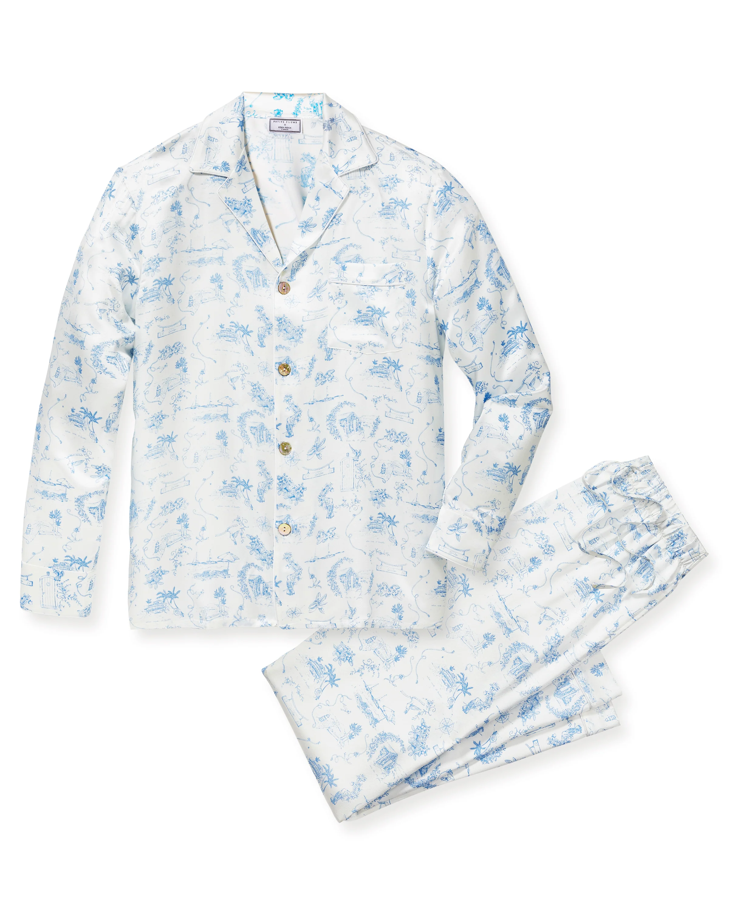 Petite Plume x Eden Rock Men's Silk Pajama Set in Blue Reverie - Image 6