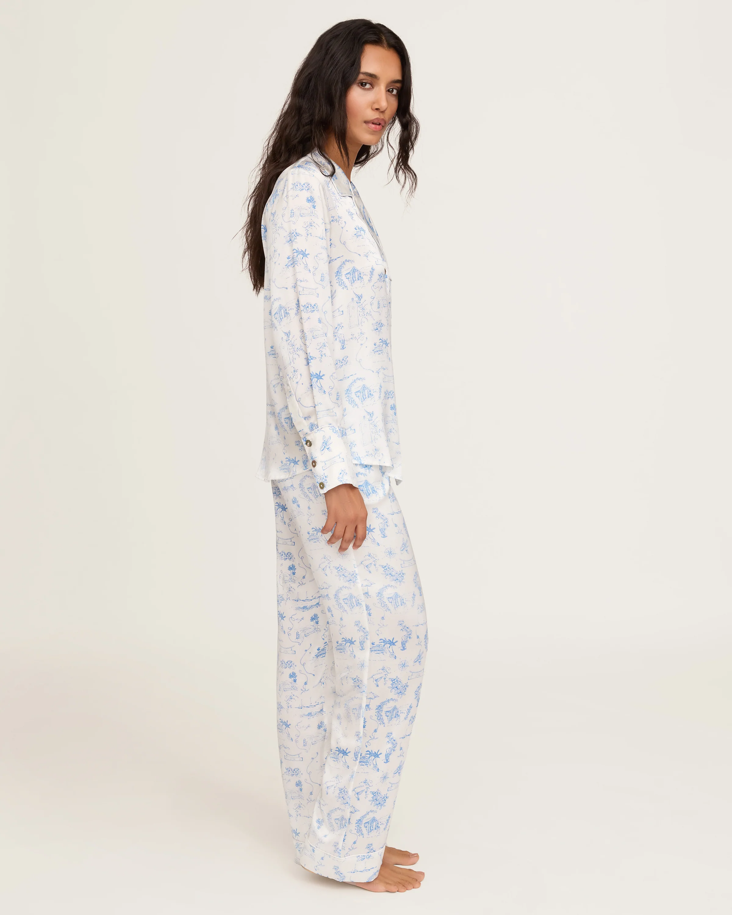 Petite Plume x Eden Rock Women's Silk Pajama Set in Blue Reverie - Image 3