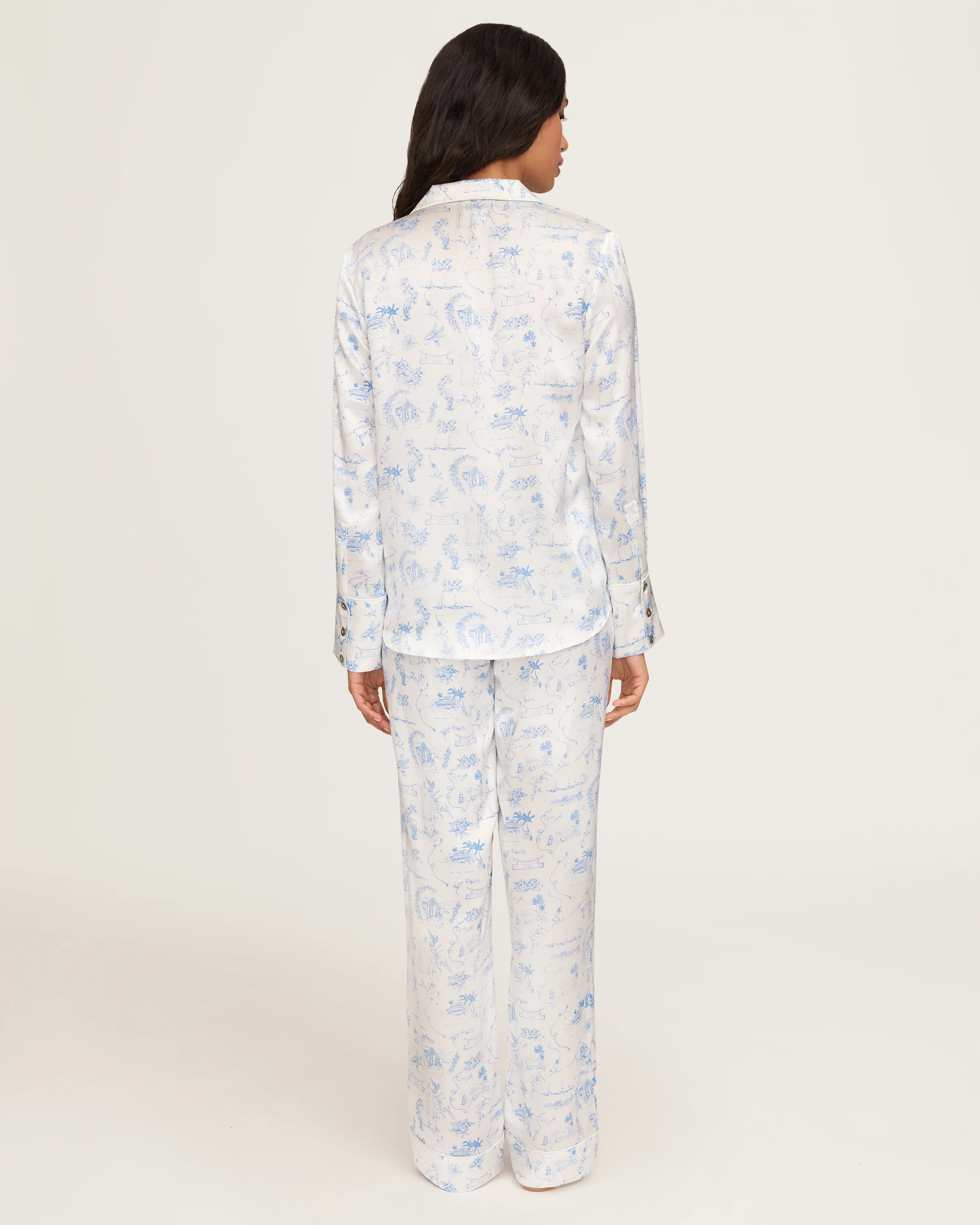 Petite Plume x Eden Rock Women's Silk Pajama Set in Blue Reverie - Image 4