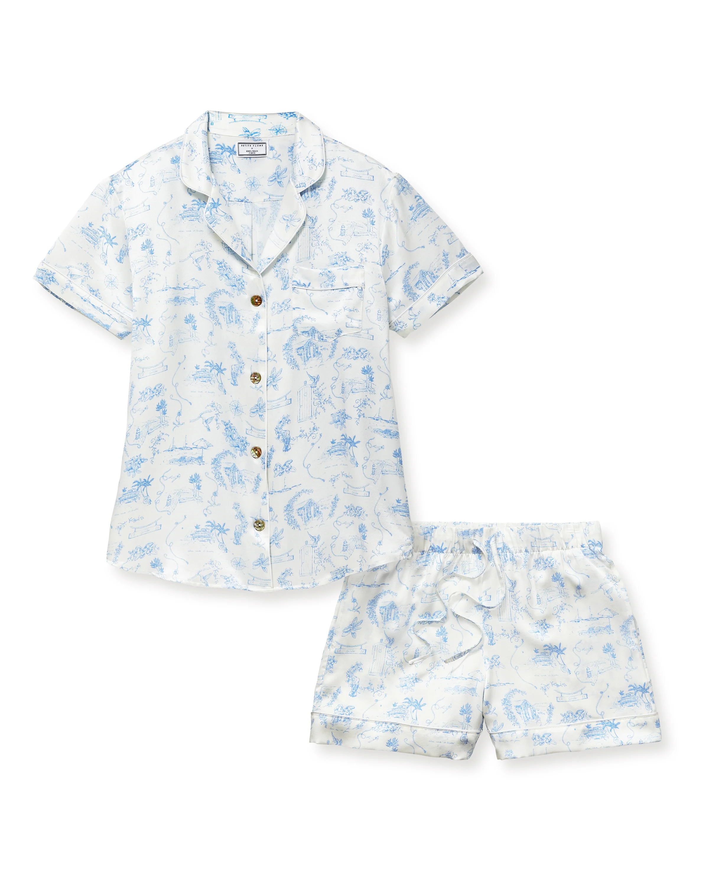 Petite Plume x Eden Rock Women's Silk Short Set in Blue Reverie - Image 7