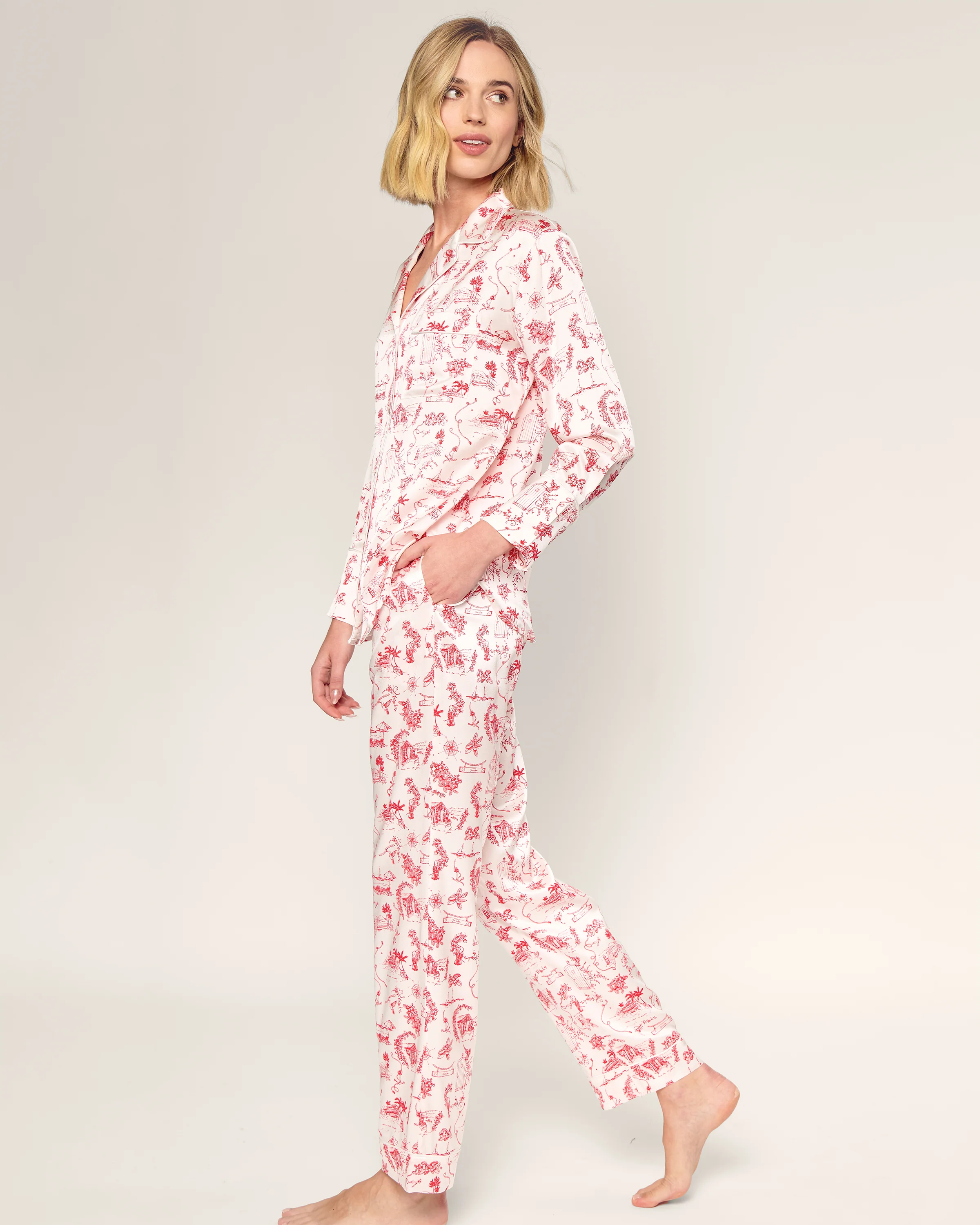 Petite Plume x Eden Rock Women's Silk Pajama Set in Red Reverie - Image 2