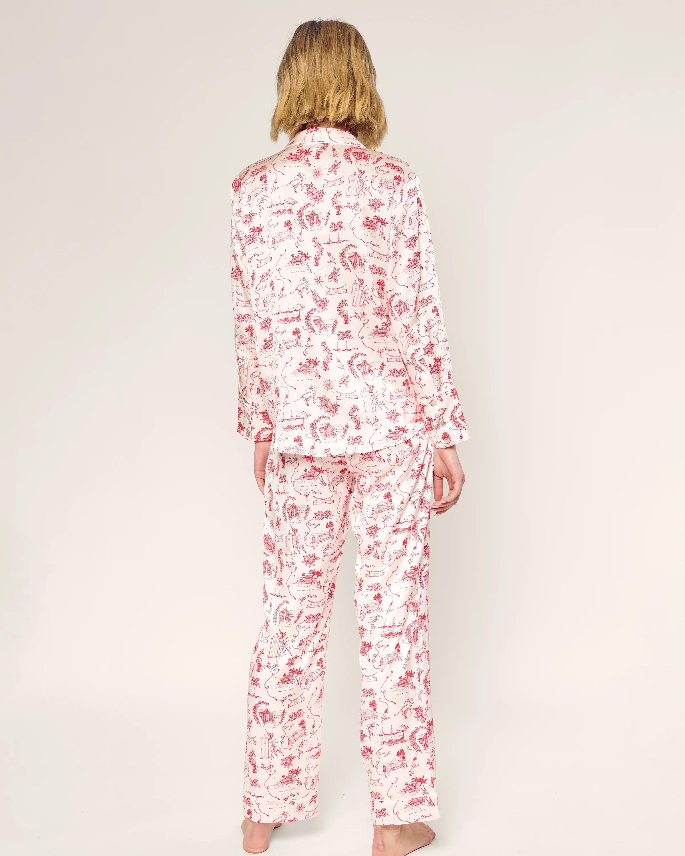Petite Plume x Eden Rock Women's Silk Pajama Set in Red Reverie - Image 3