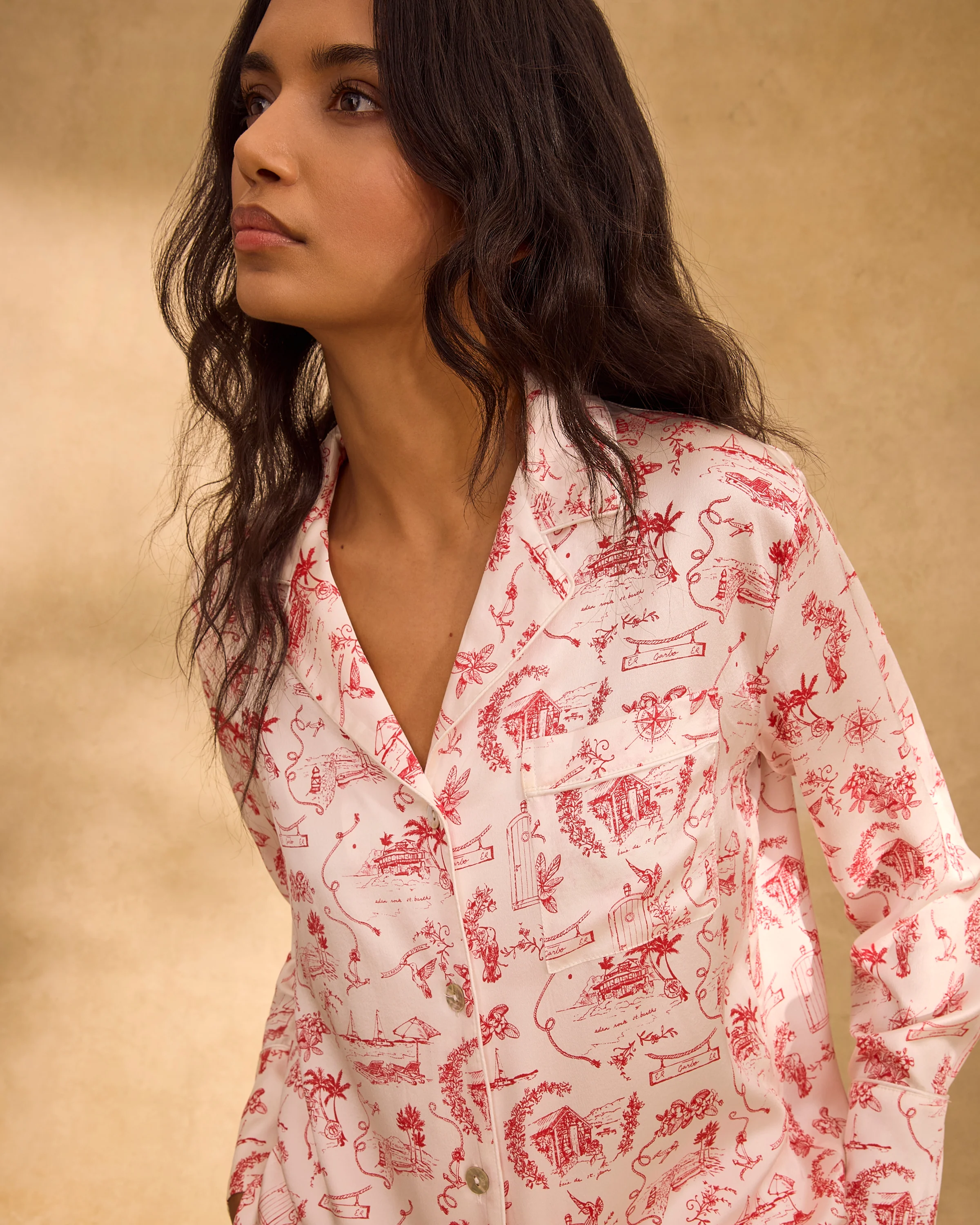 Petite Plume x Eden Rock Women's Silk Pajama Set in Red Reverie - Image 4