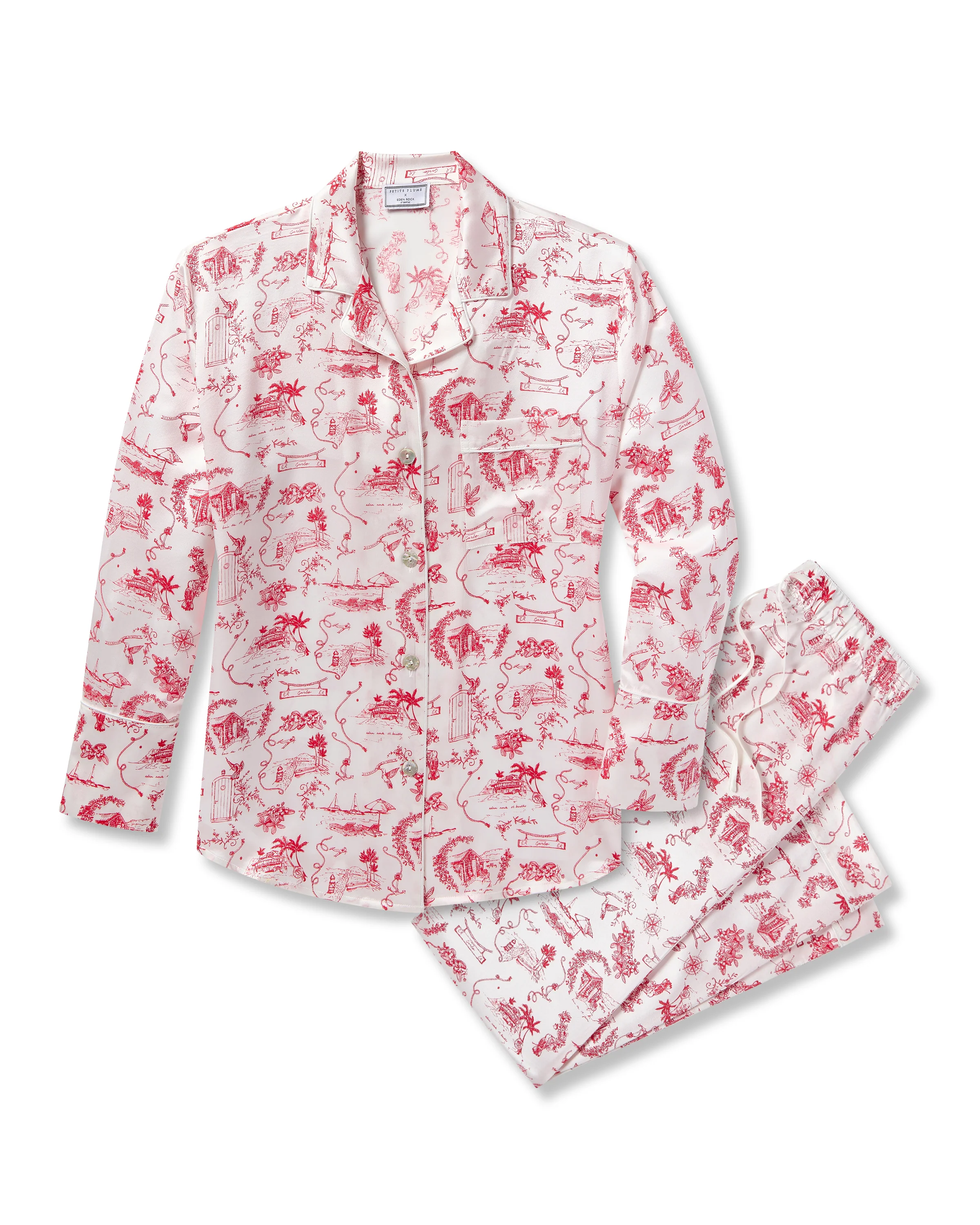 Petite Plume x Eden Rock Women's Silk Pajama Set in Red Reverie - Image 5