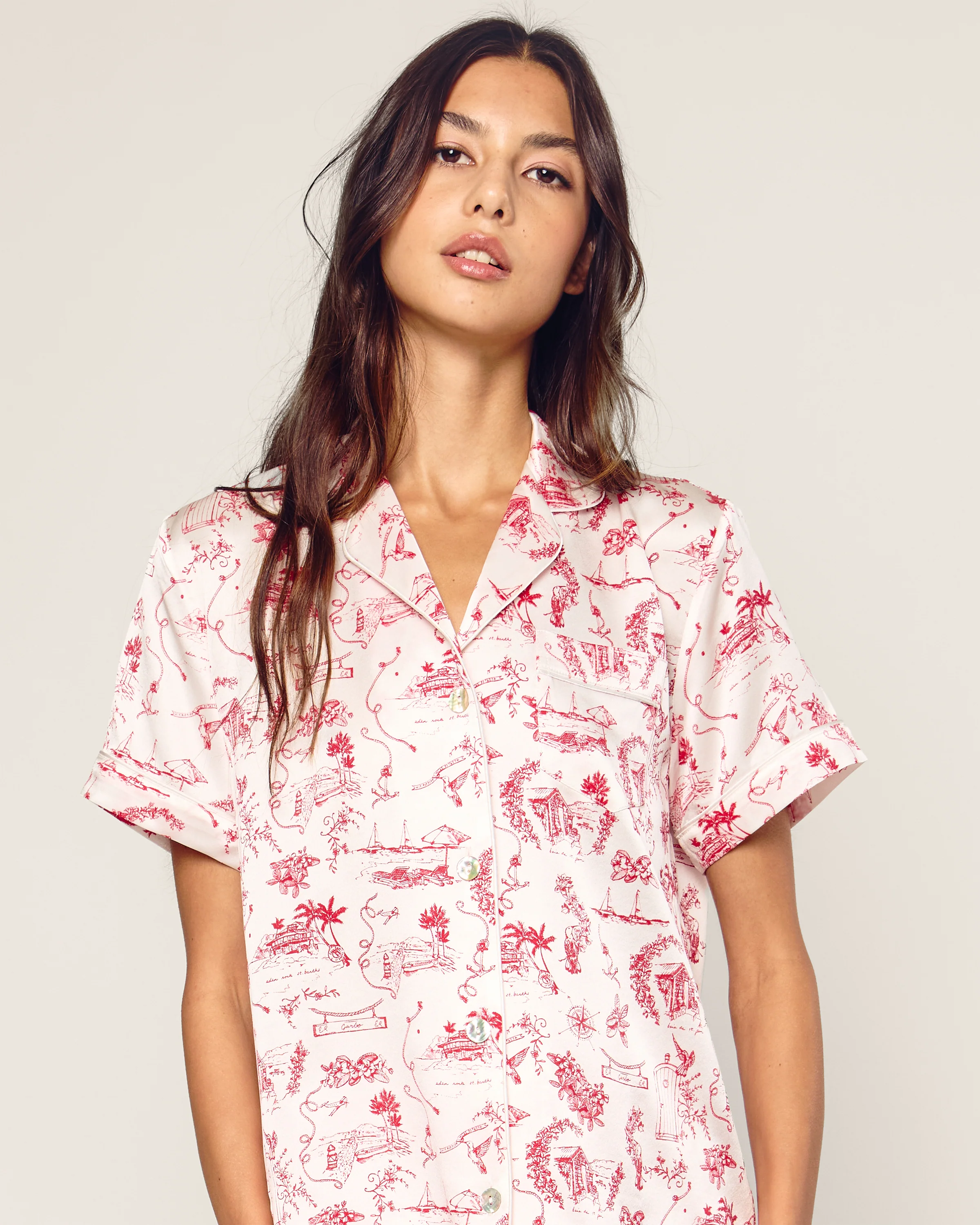 Petite Plume x Eden Rock Women's Silk Short Set in Red Reverie - Image 2