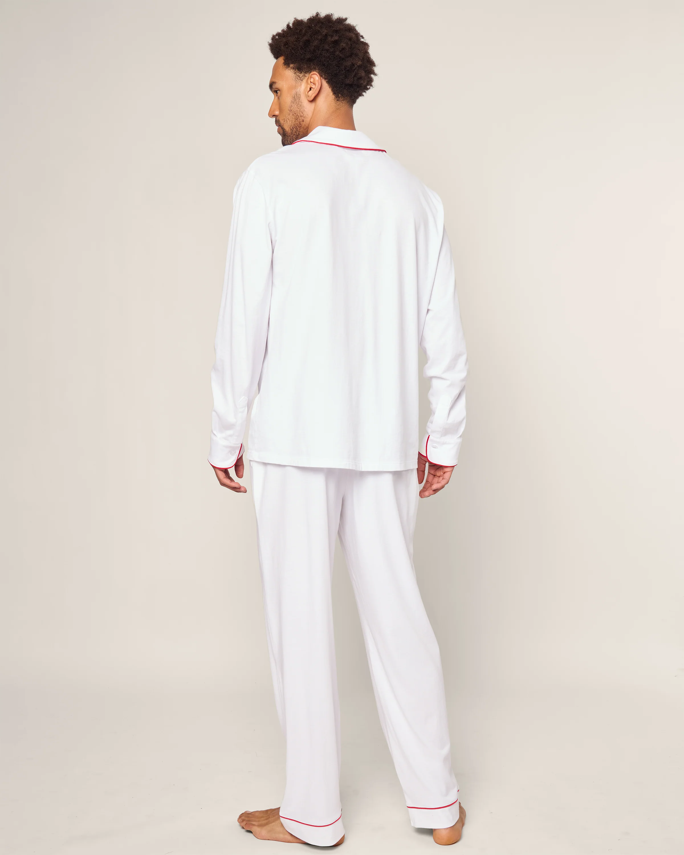 Petite Plume x Eden Rock Men's Pima Pajama Set in White With Red Piping - Image 4
