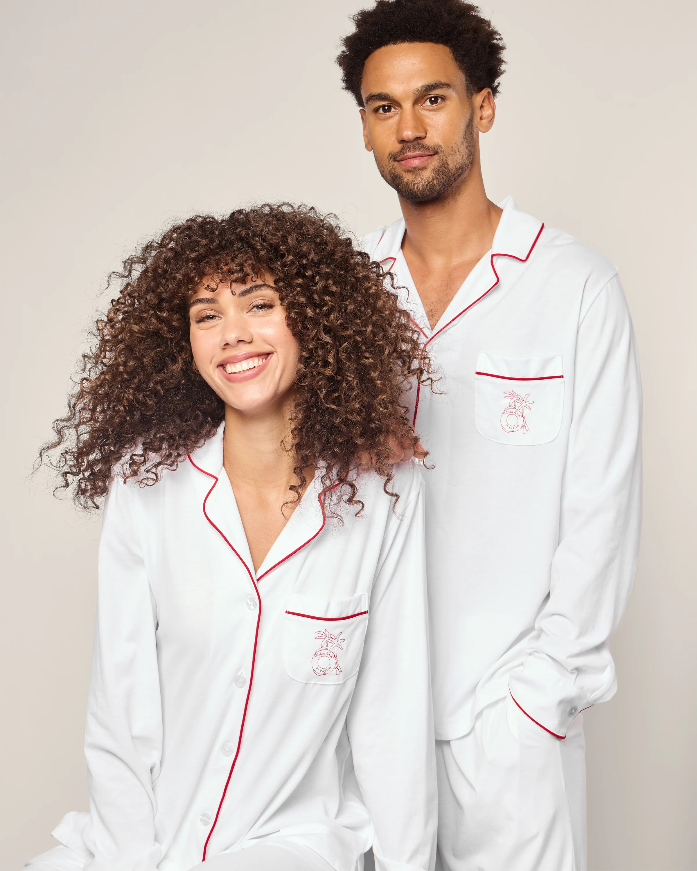Petite Plume x Eden Rock Men's Pima Pajama Set in White With Red Piping - Image 5