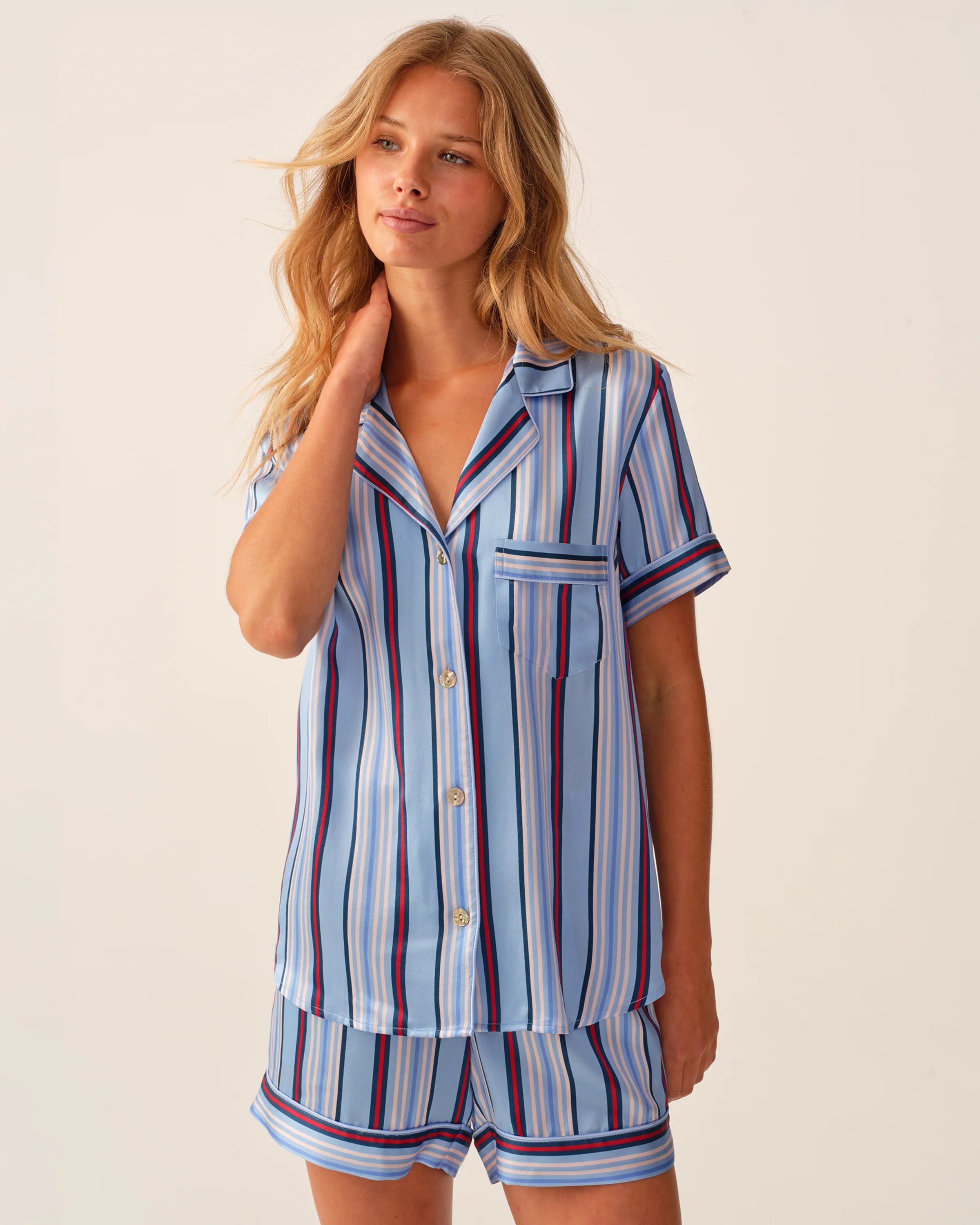 Petite Plume x Hedges Women's Silk Short Set in Blue Stripe - Image 3