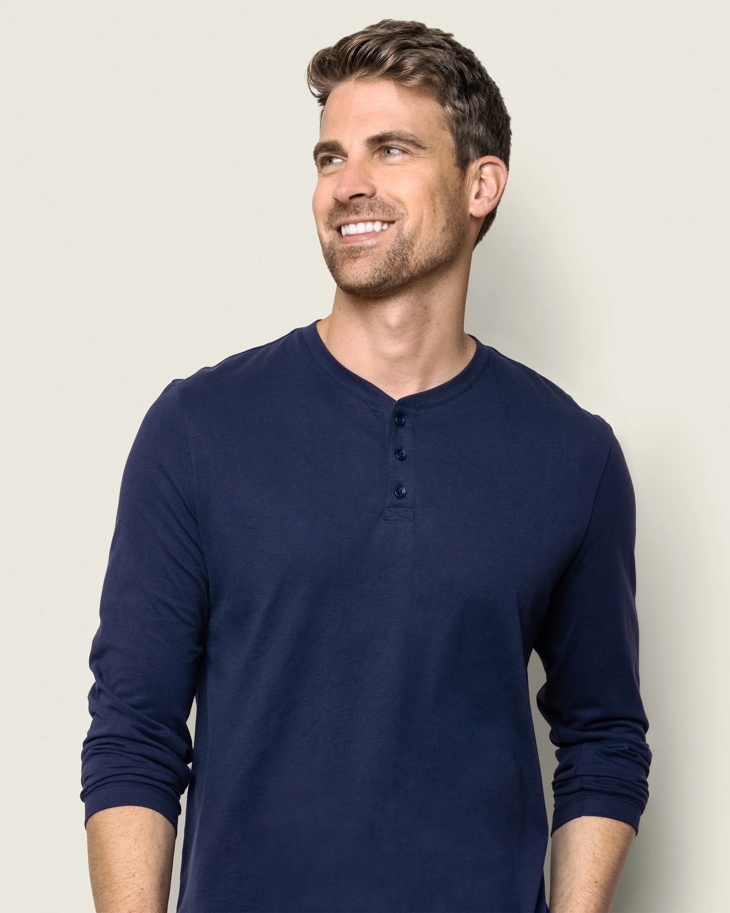 Men's Pima Henley in Navy - Image 3