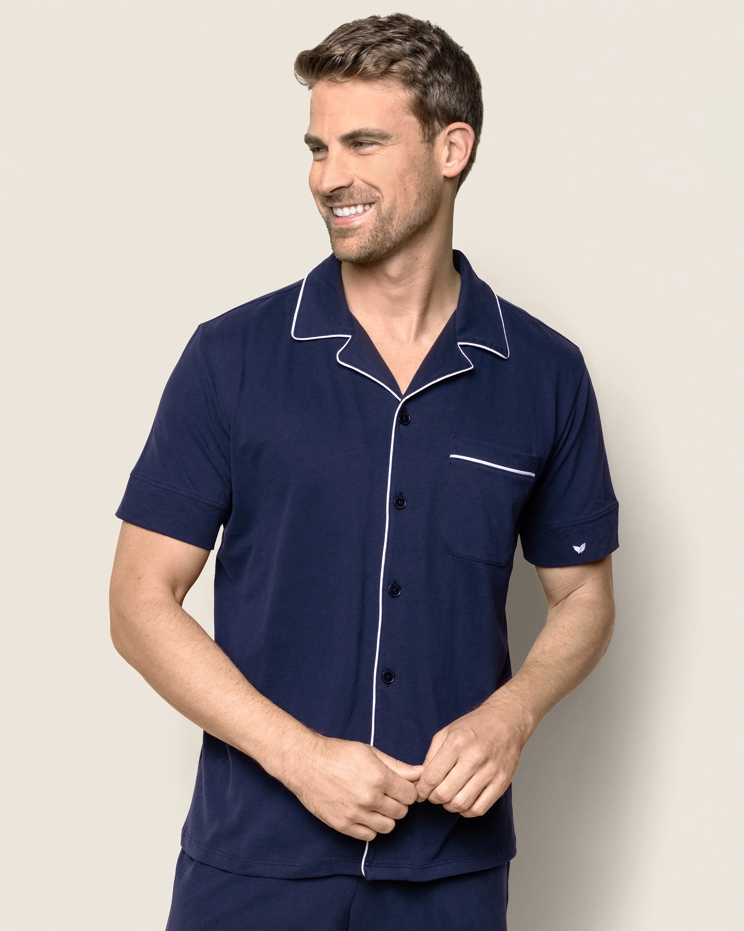 Men's Pima Pajama Short Set in Navy - Image 2