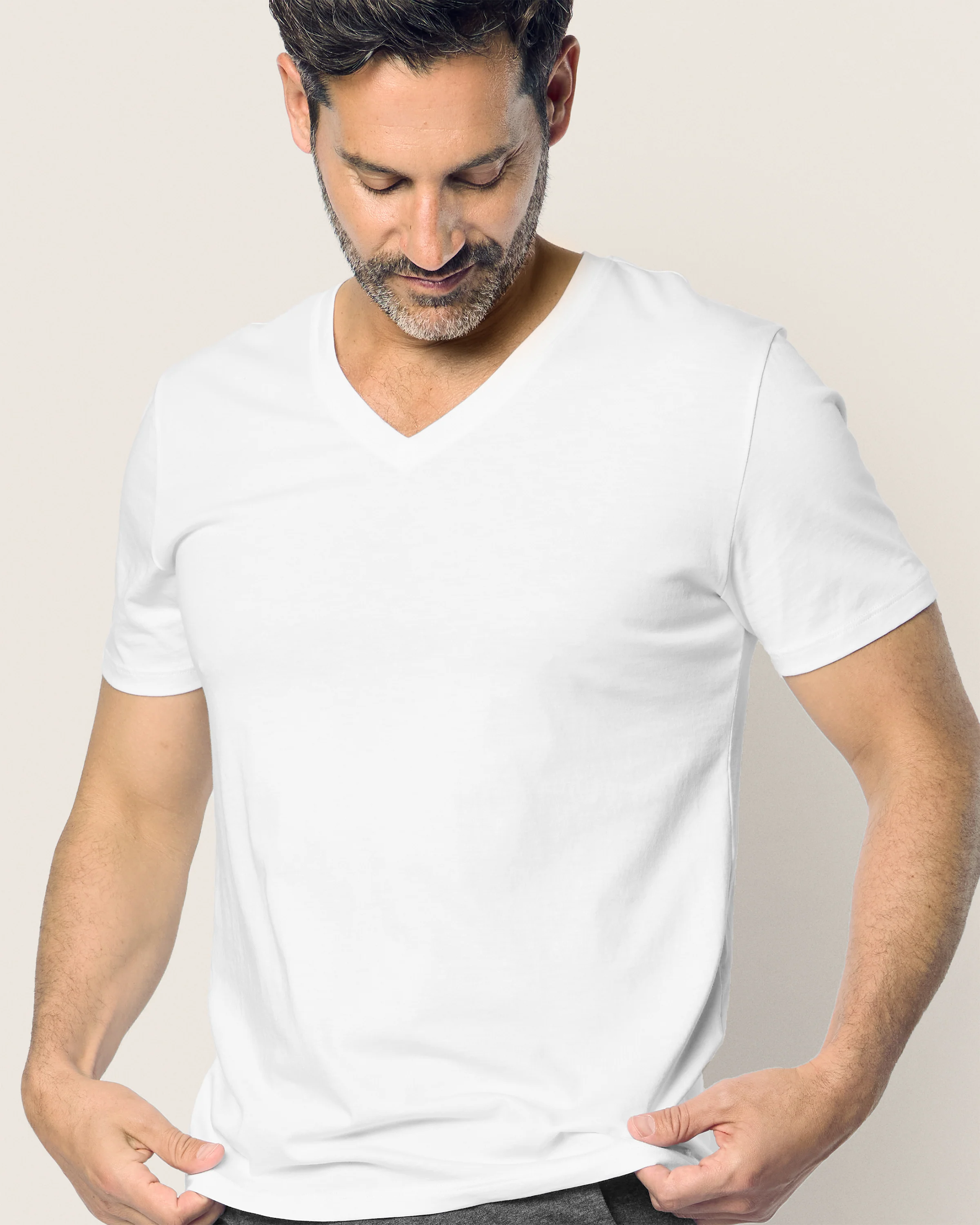 Men's Pima V-Neck Top in White - Image 5