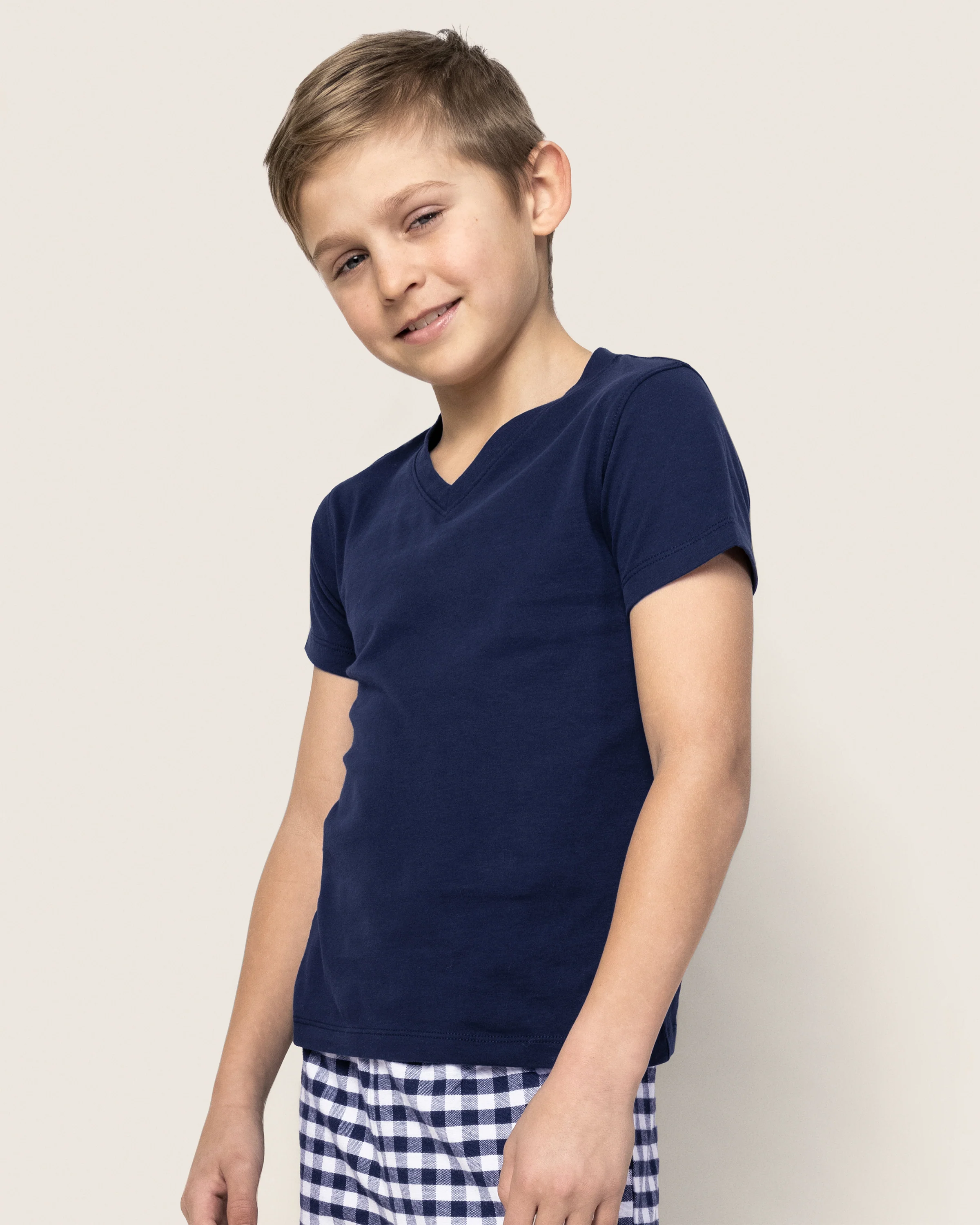 Kid's Pima V-Neck Top in Navy - Image 3