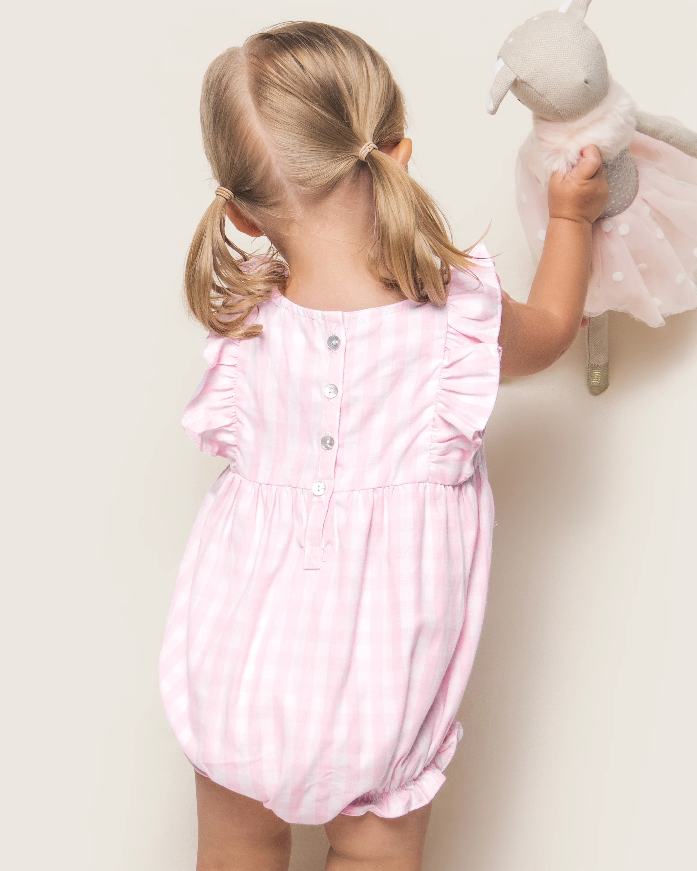 Baby's Twill Ruffled Romper in Pink Gingham - Image 5