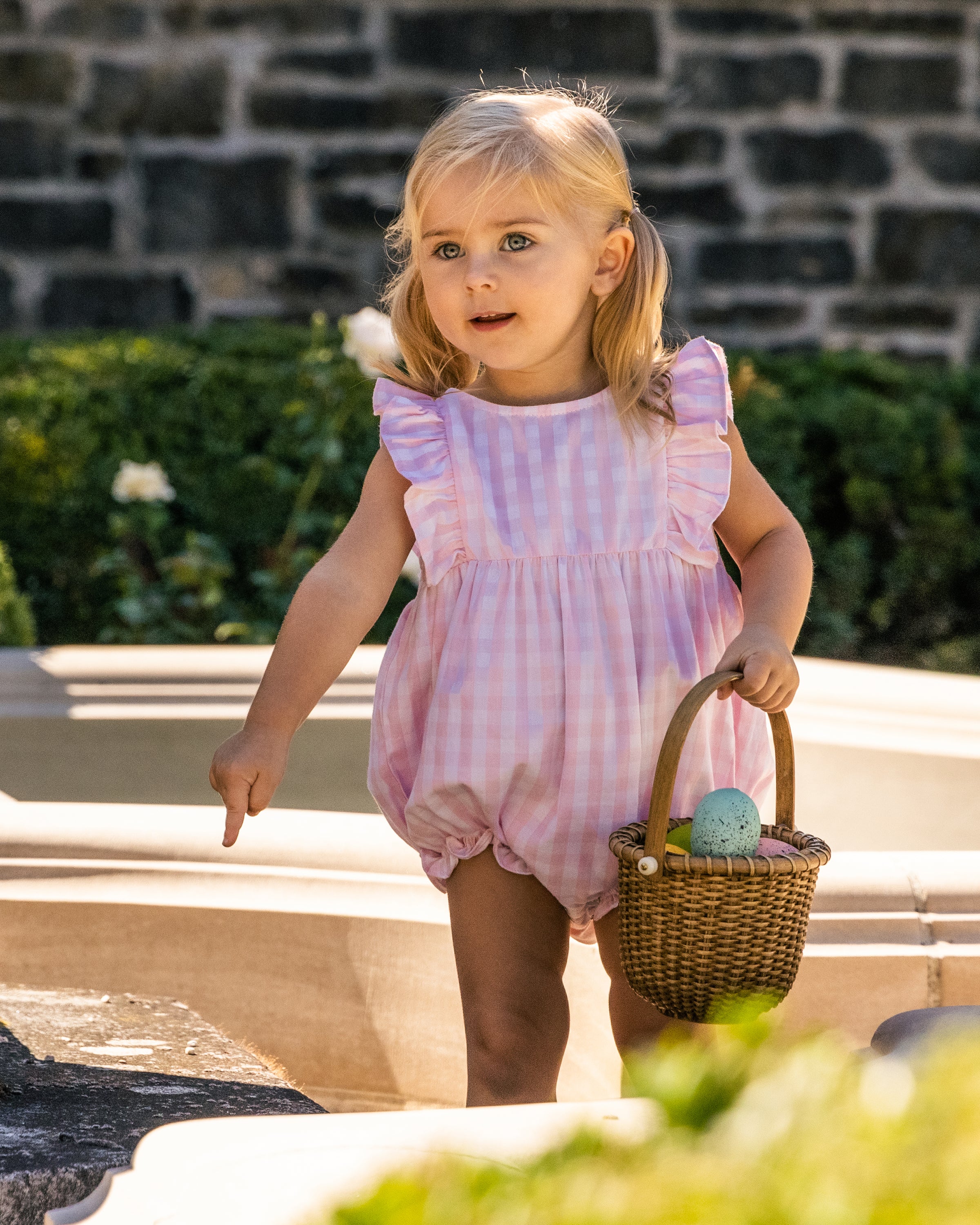 Baby's Twill Ruffled Romper in Pink Gingham - Image 6