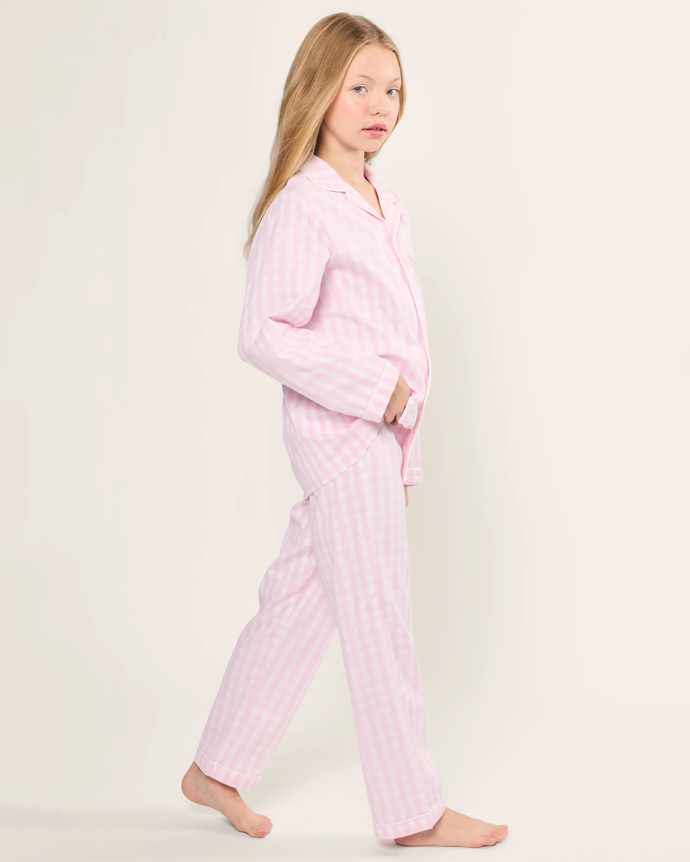 Kid's Twill Pajama Set in Pink Gingham - Image 3