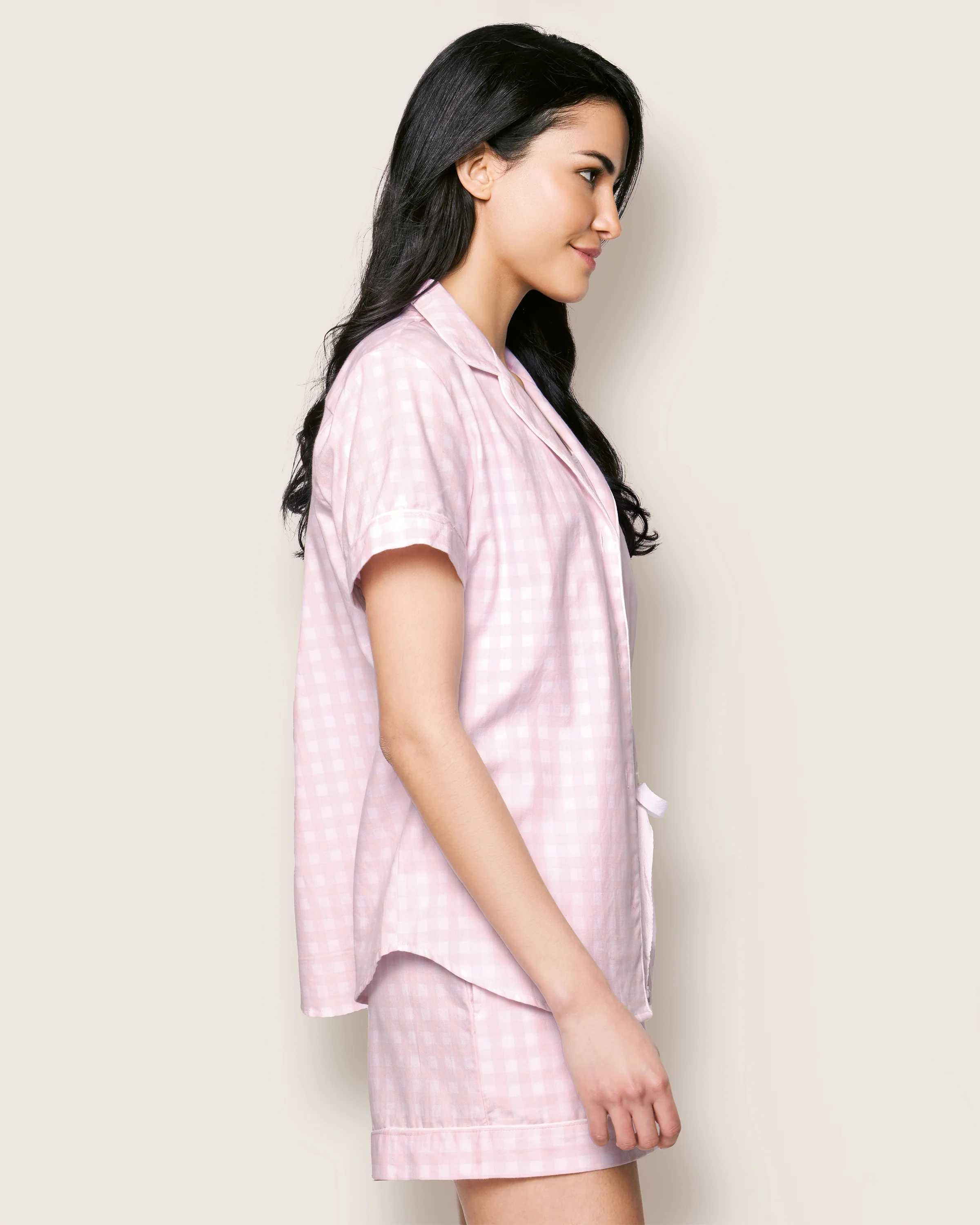 Women's Twill Pajama Short Set in Pink Gingham - Image 3