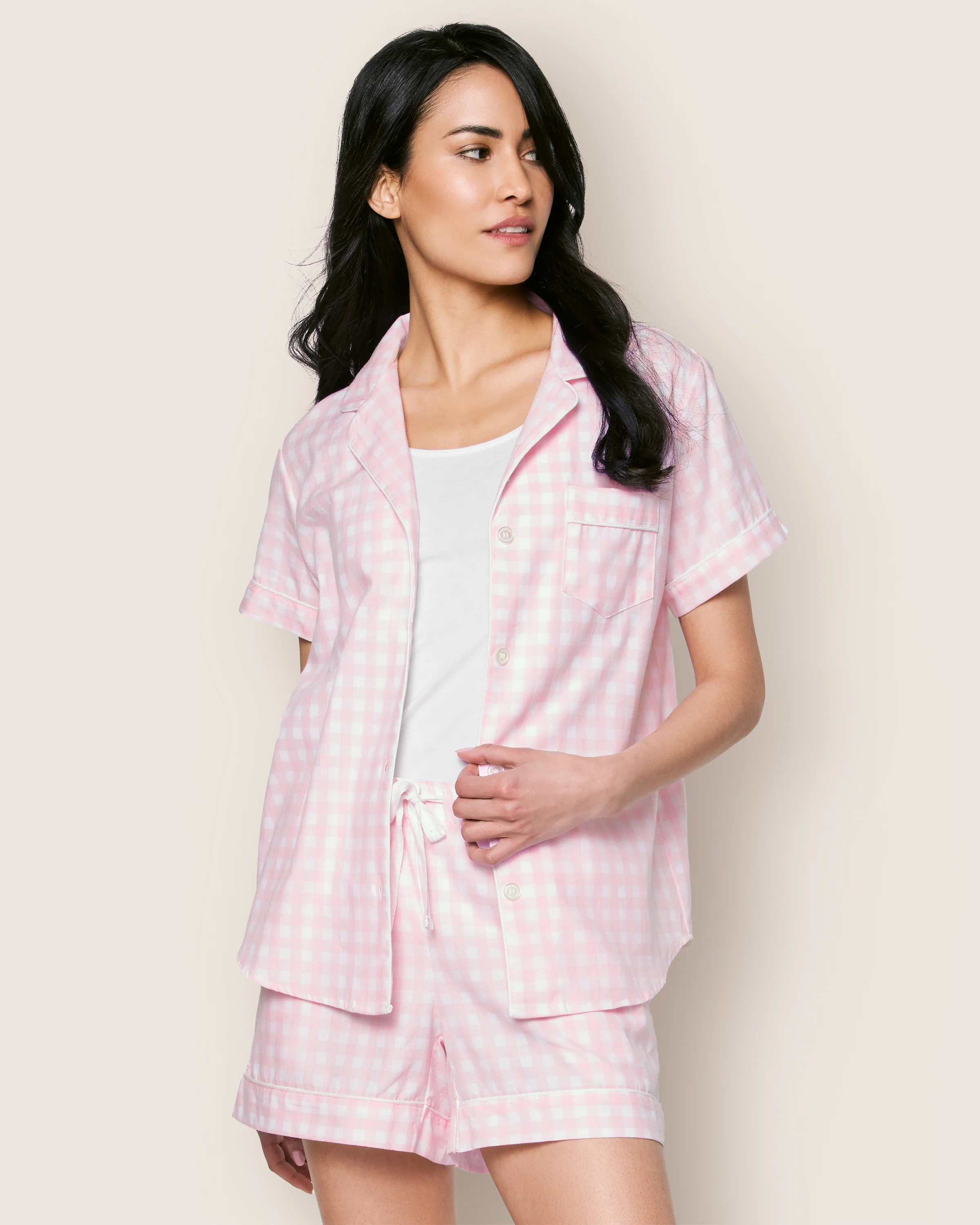 Women's Twill Pajama Short Set in Pink Gingham - Image 4