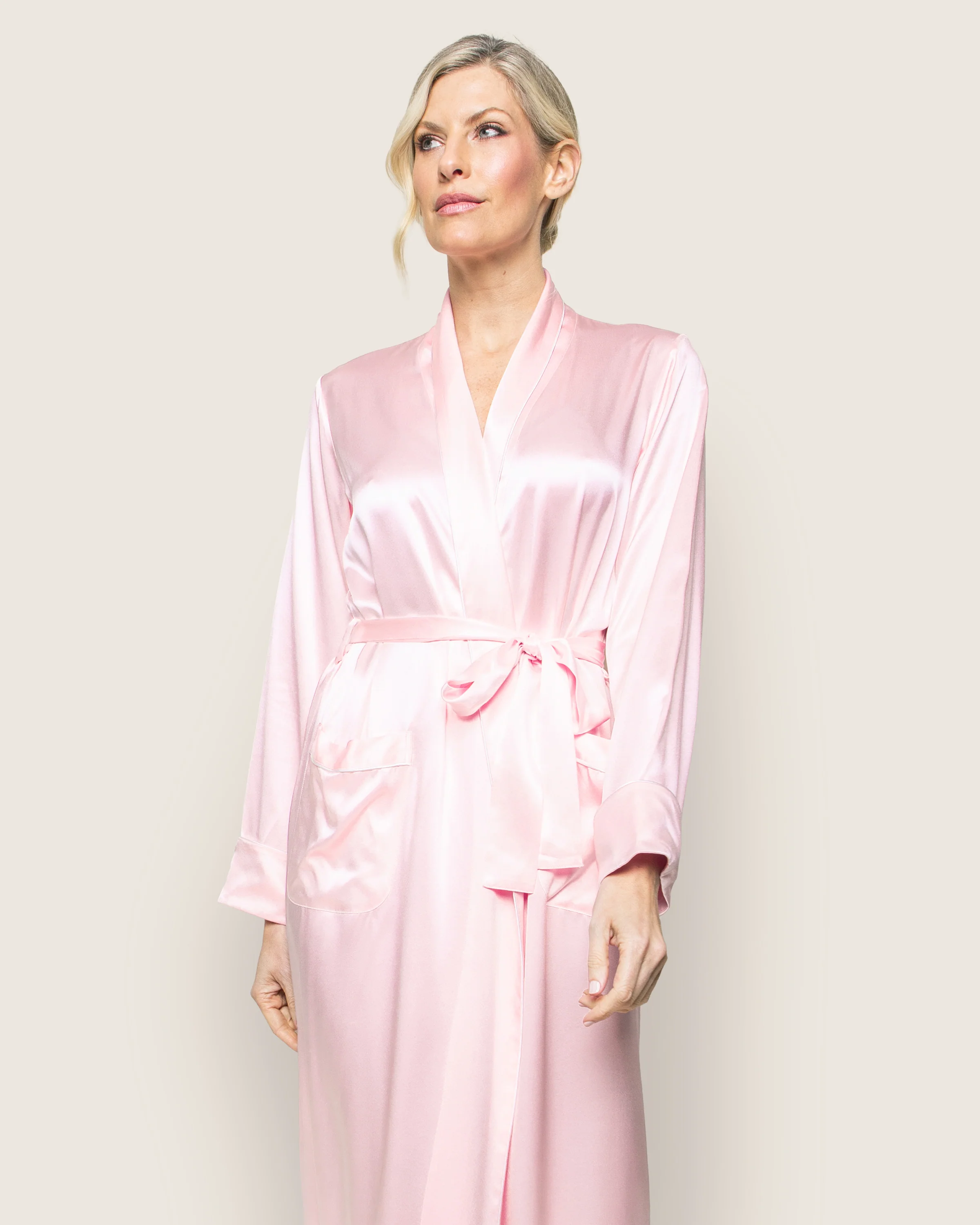 Women's Silk Long Robe in Pink - Image 3