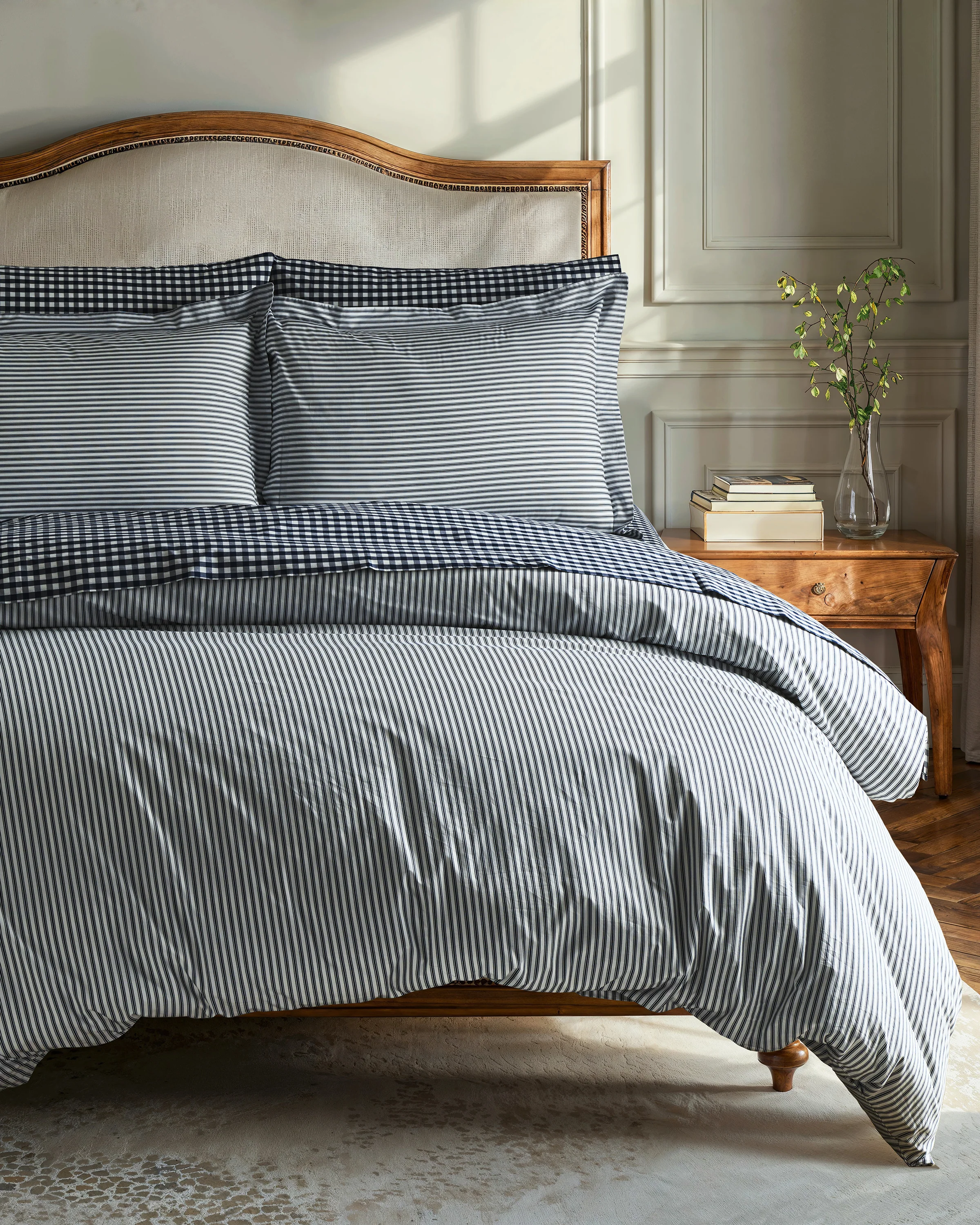 Luxe Premium Percale Bed Sheets in Navy Gingham - Image 2