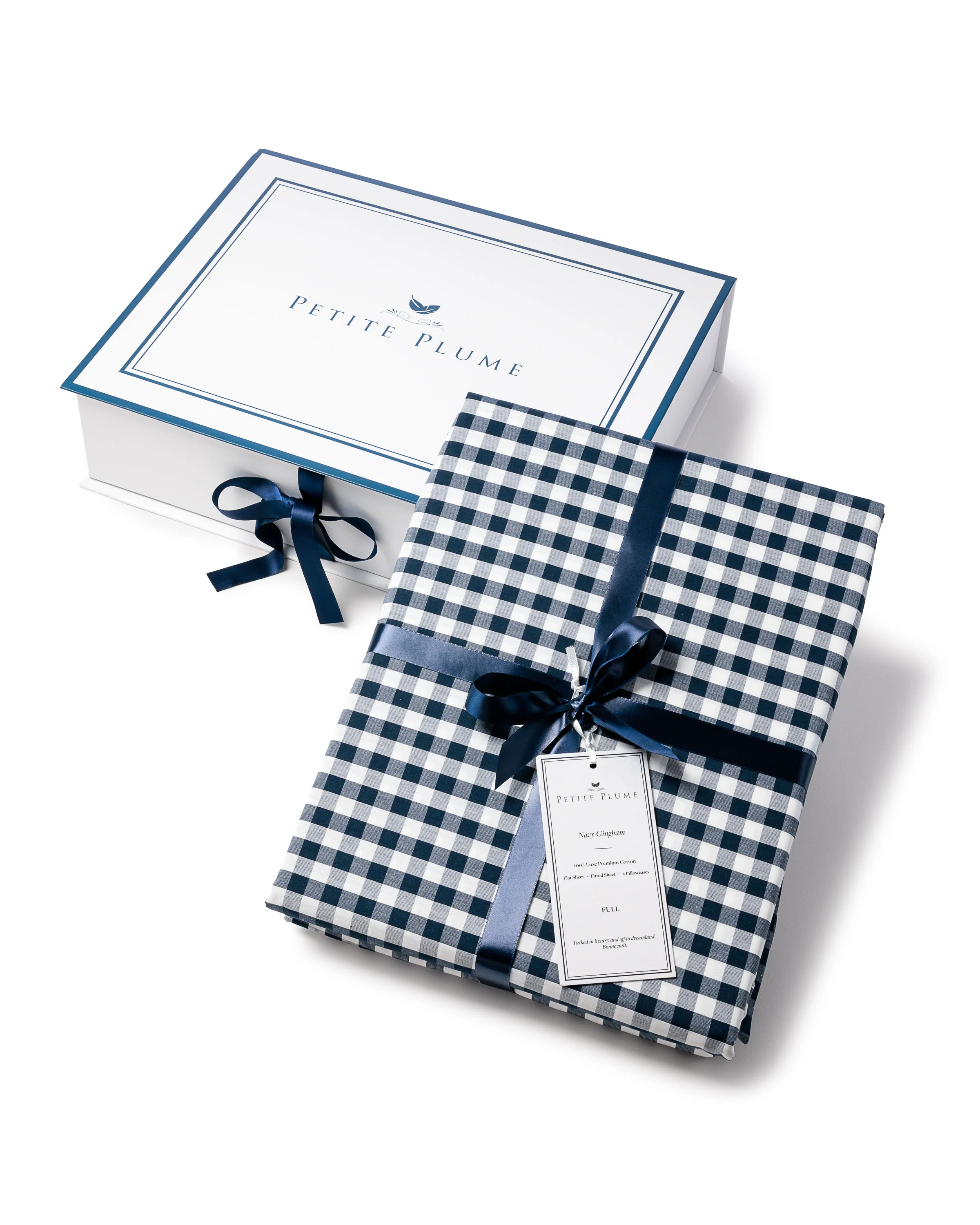 Luxe Premium Percale Bed Sheets in Navy Gingham - Image 6