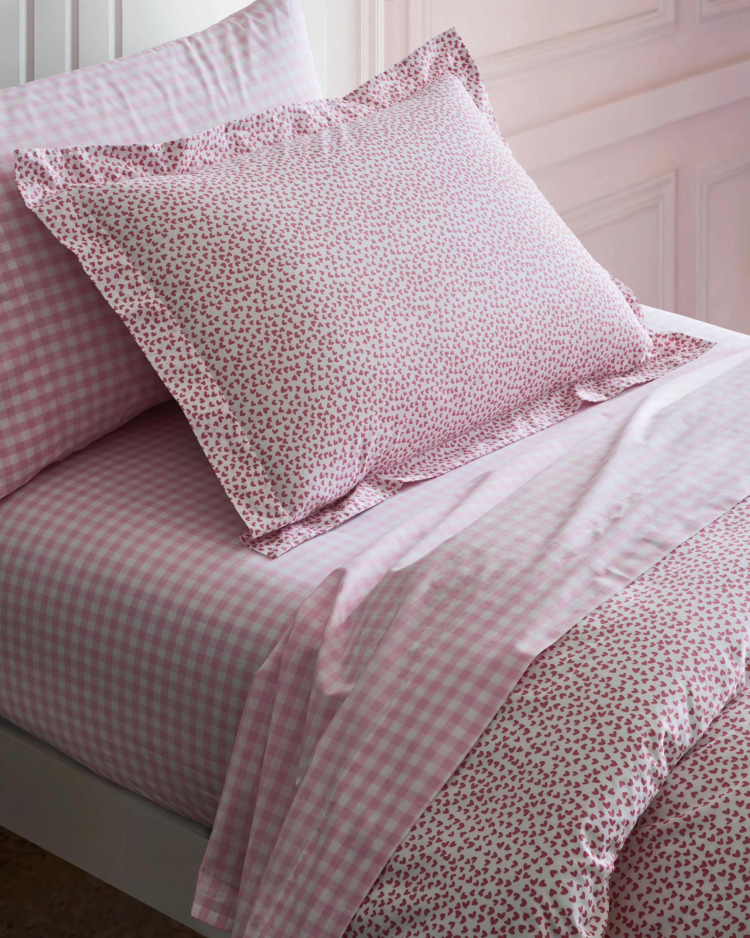 Luxe Premium Percale Bed Sheets in Pink Gingham - Image 5
