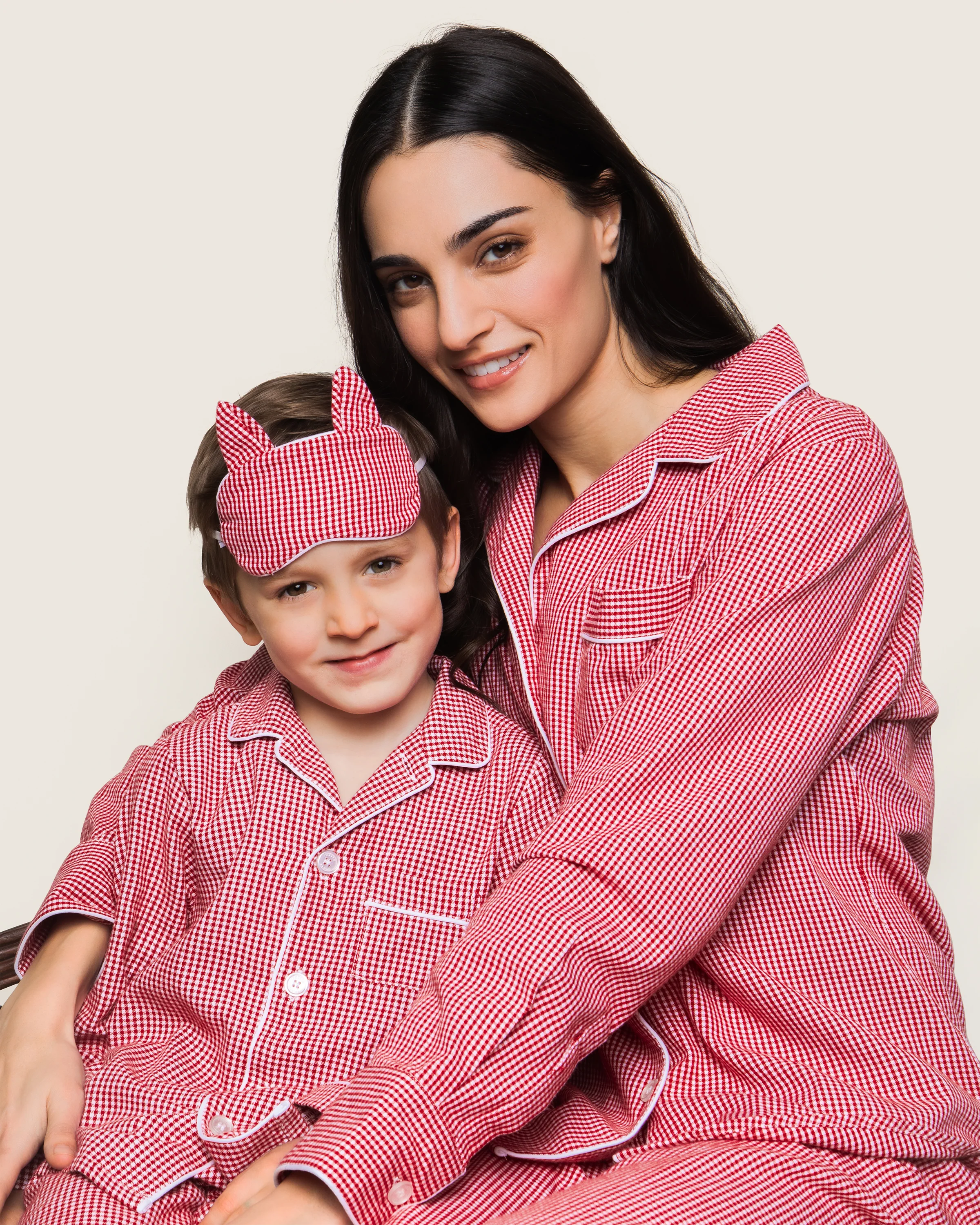Kid's Flannel Pajama Set in Red Mini Gingham - Image 3