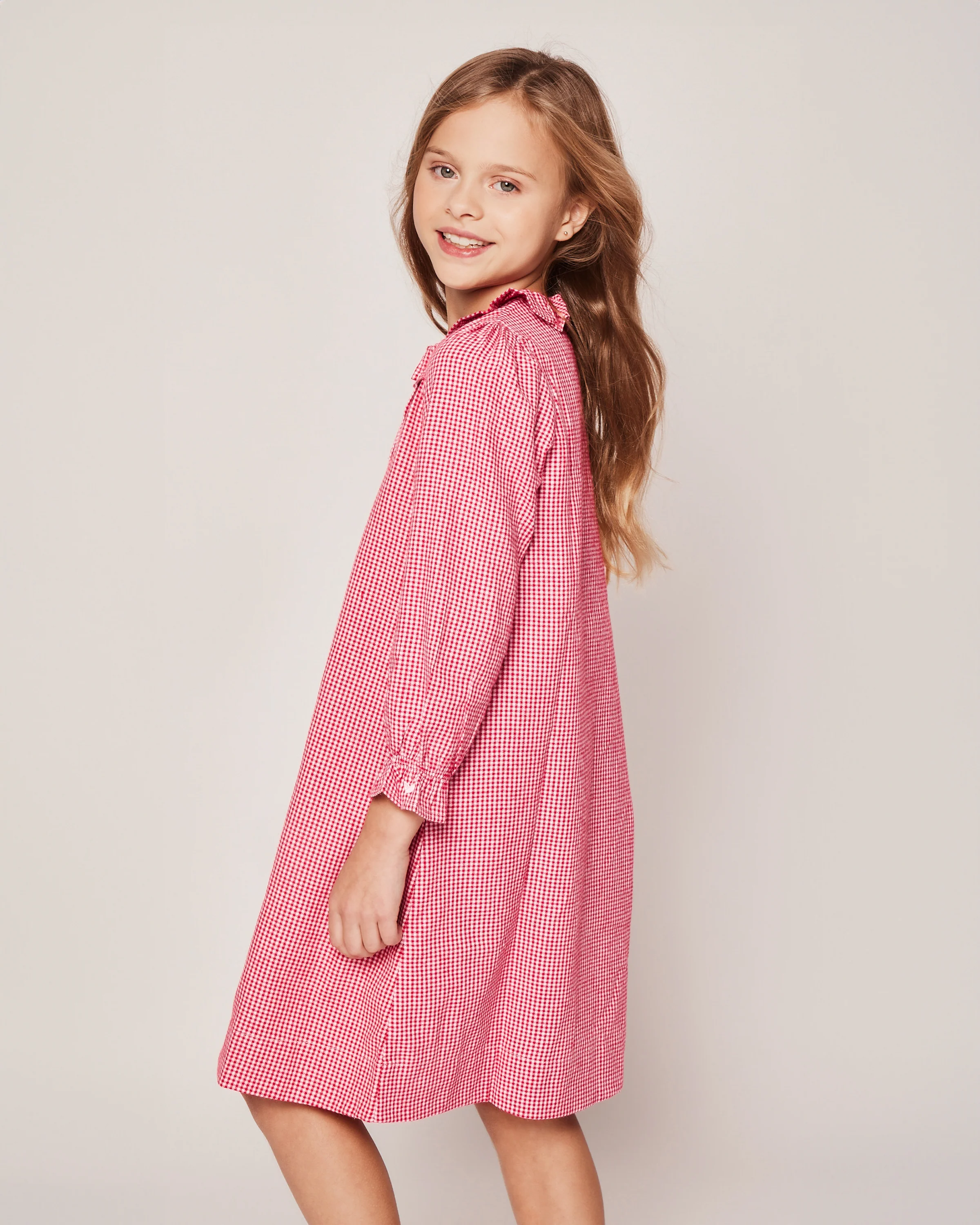 Girl's Flannel Victoria Nightgown in Red Mini Gingham - Image 3