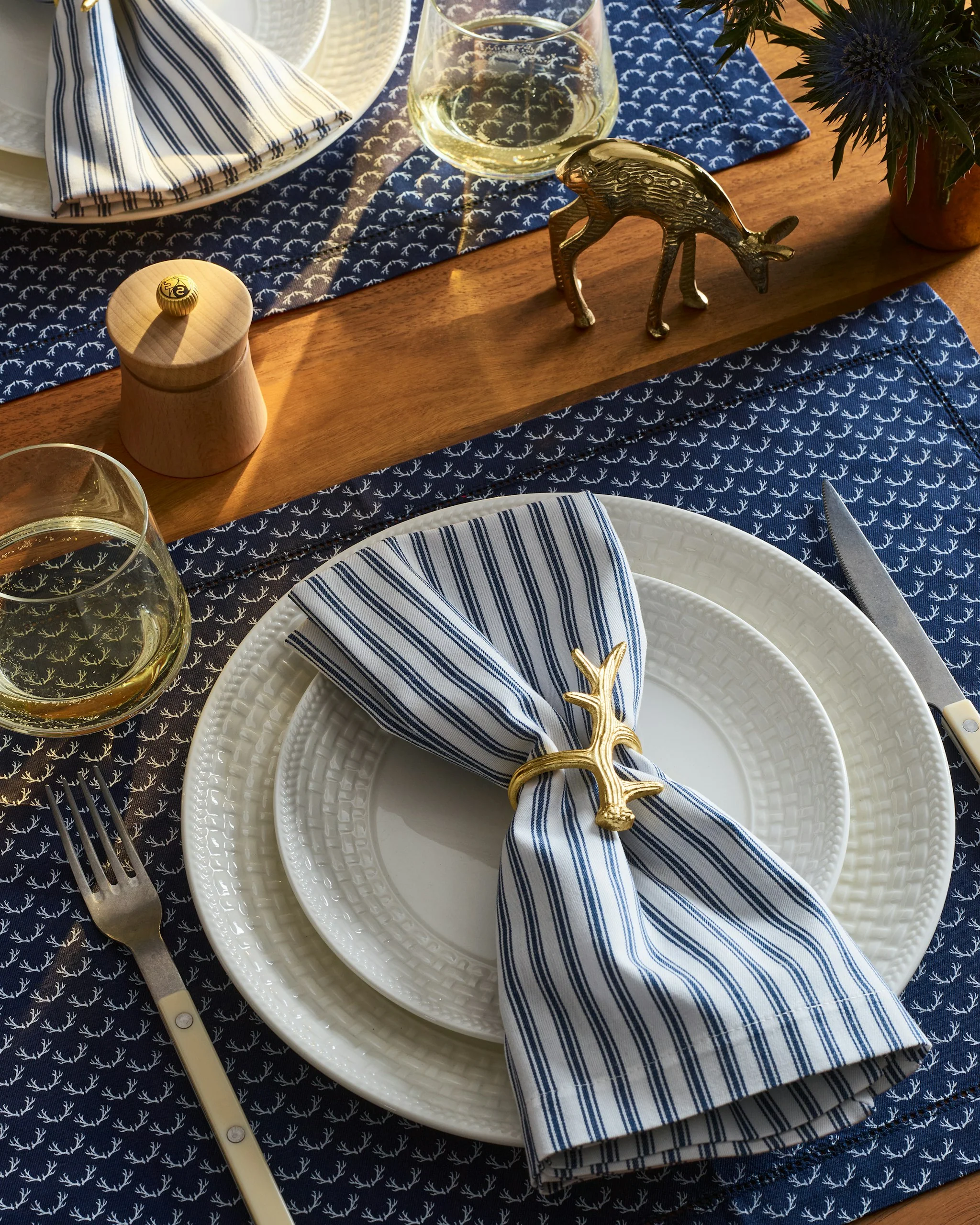 Signature Twill Napkins in Navy French Ticking - Image 3